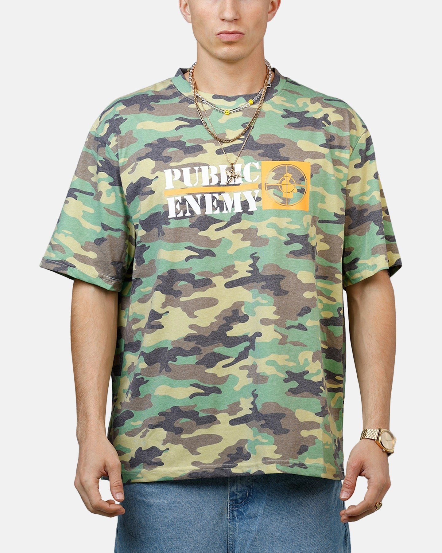 Organic Cotton Blend EcoFriendlyTexture Bravado Public Enemy Camo T-Shirt Camo