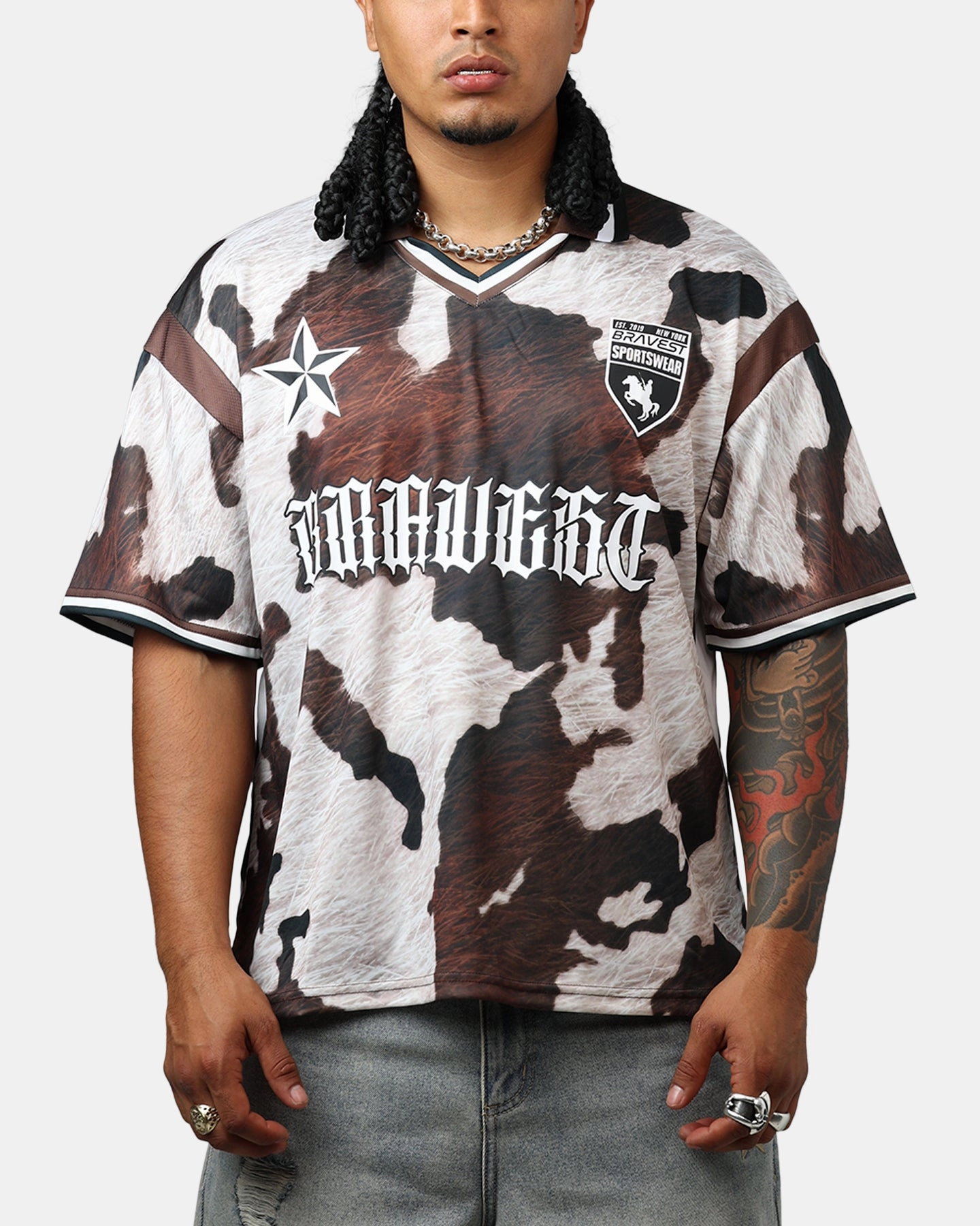 Bravest Cow Print Jersey Brown/White NonScratchyLining