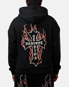 Bravest Eternal Hoodie Black/Red Hidden Pocket Contrast Topstitching Detail