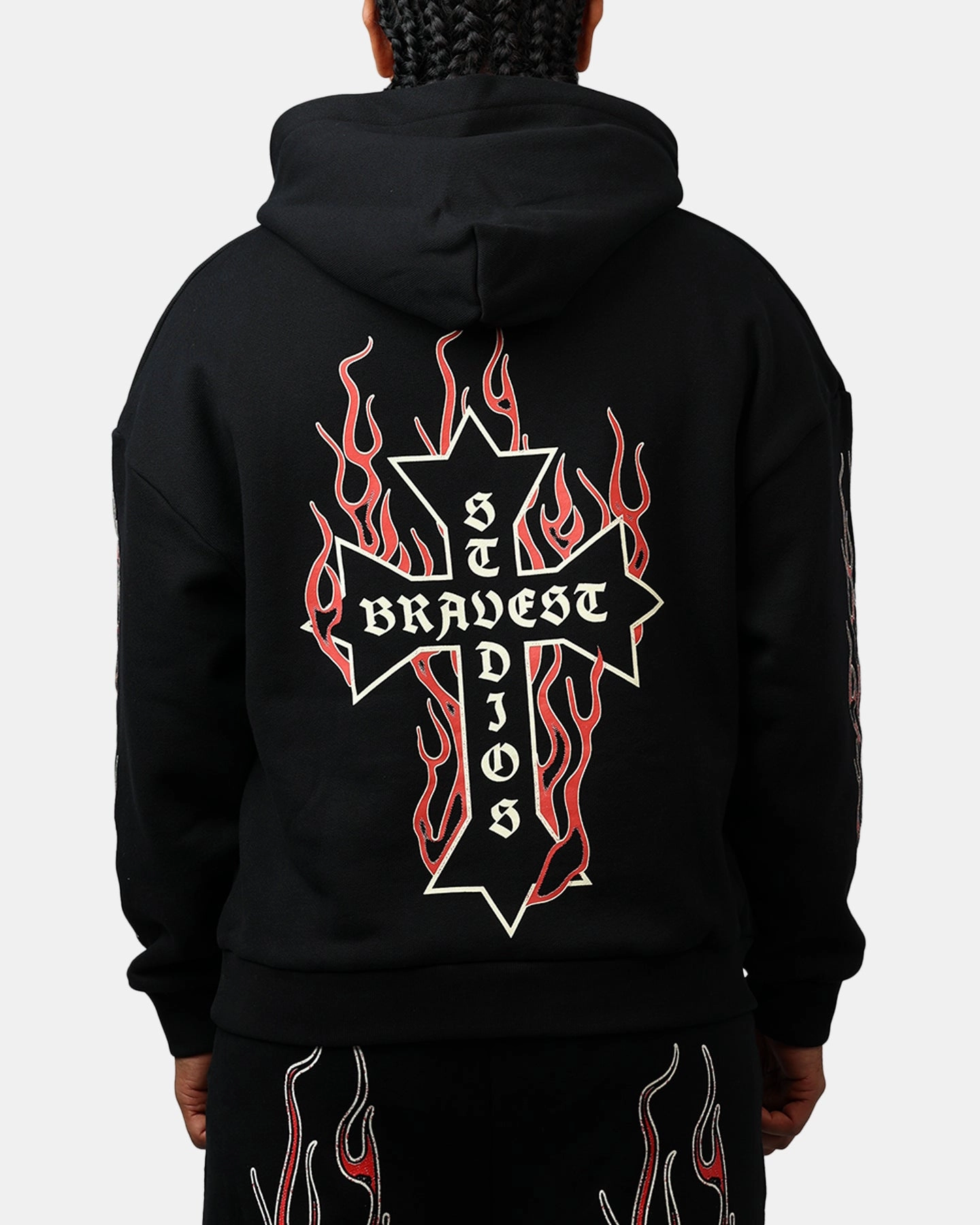 Bravest Eternal Hoodie Black/Red Hidden Pocket Contrast Topstitching Detail