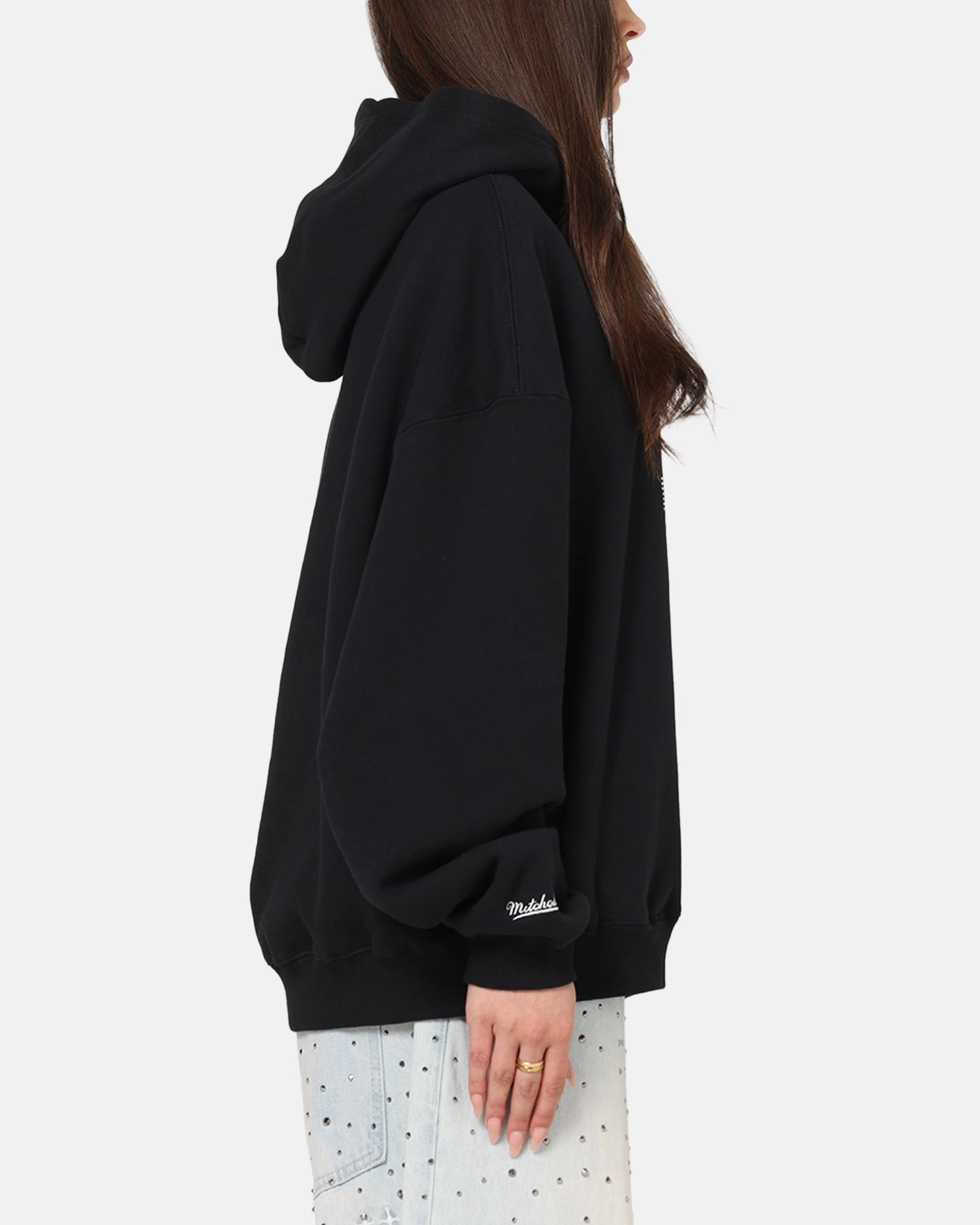 Mitchell & Ness Los Angeles Dodgers Rhinestone Hoodie Faded Black HighElasticity Thread Bound Seam Edges