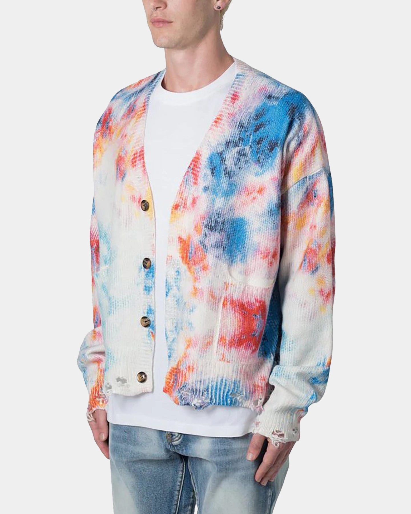 MNML Tie Dye Cardigan Sweater Multi ContrastStitching UV Protective Layer