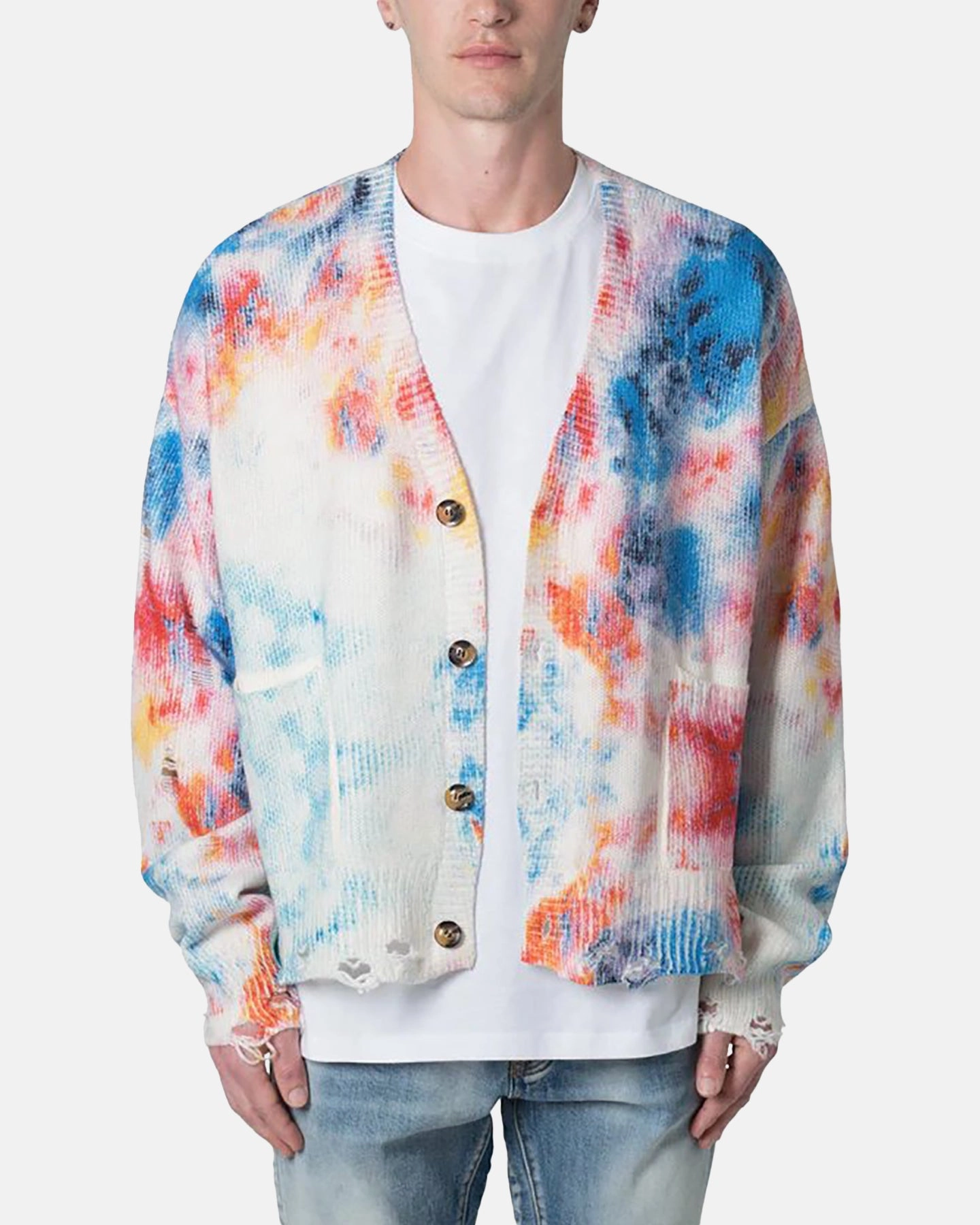 Tailored Placket Moisture Wicking Technology MNML Tie Dye Cardigan Sweater Multi