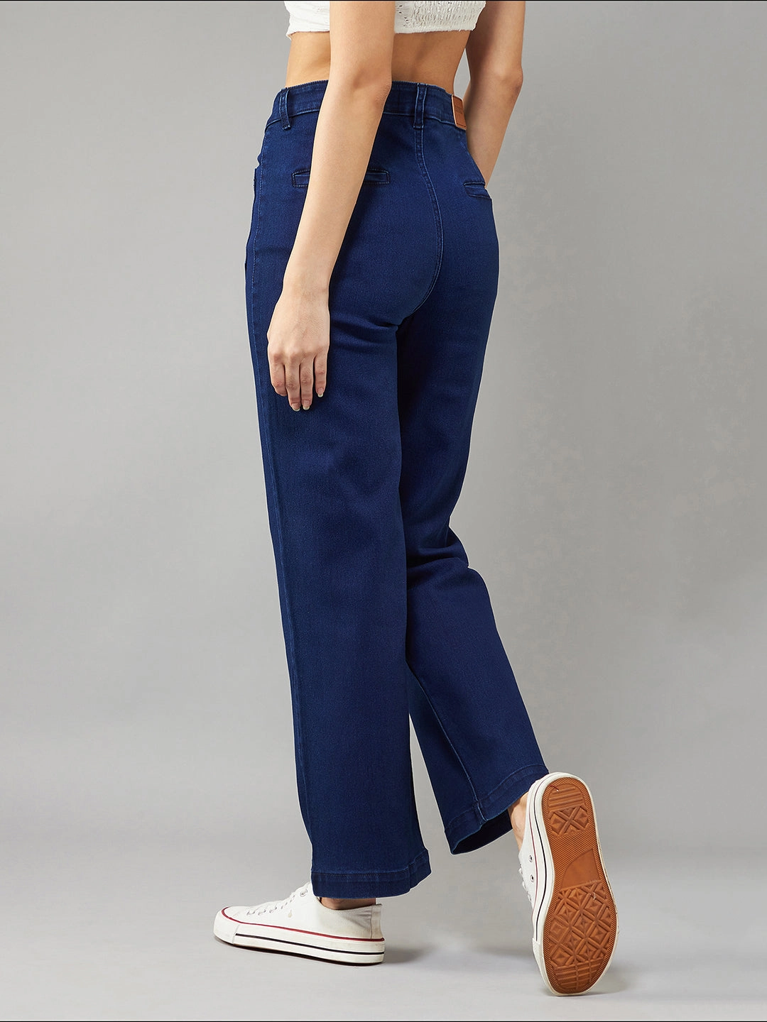 Women's Navy-Blue Flared High-Rise Stretchable Denim Jeans Night Out Everyday Holiday Vibes Street Basics