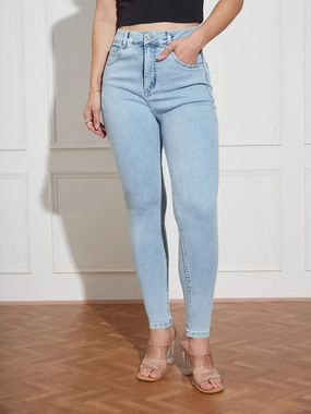 Spring Attire CHASEstretch? Women's Blue Skinny-Fit High-Rise Clean-Look Regular-Length Stretchable Denim Jeans