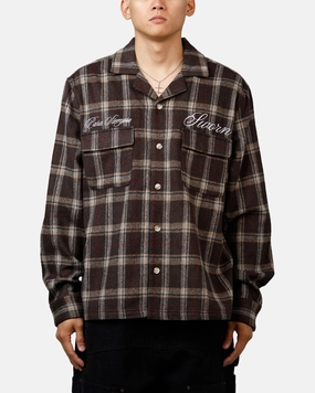 Sworn To Us Lotus Angel Flannel Button Up Shirt Brown FlexibleLayeredConstruction