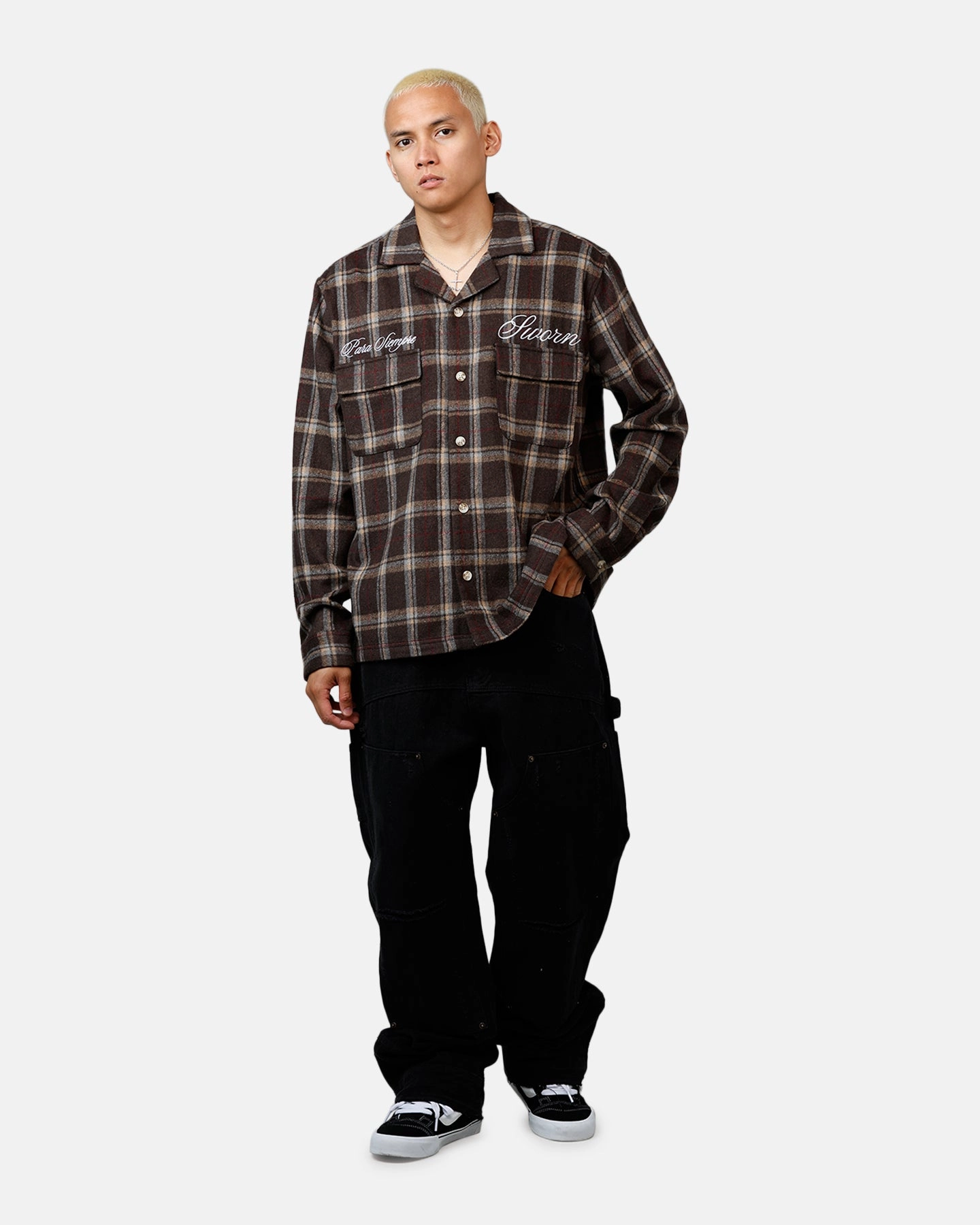 BioBased Fiber Sworn To Us Lotus Angel Flannel Button Up Shirt Brown