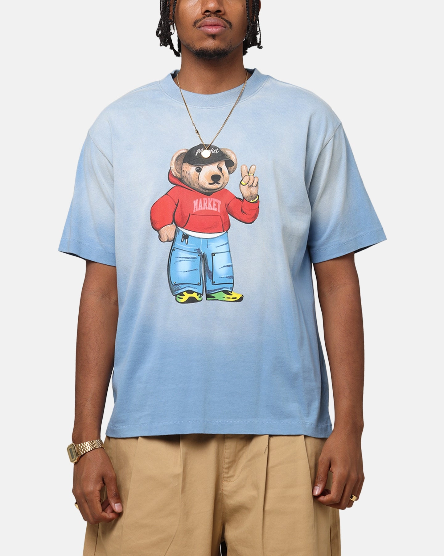 Brushed Interior AllDayComfortFit Market Fit Check Bear T-Shirt Sky Blue