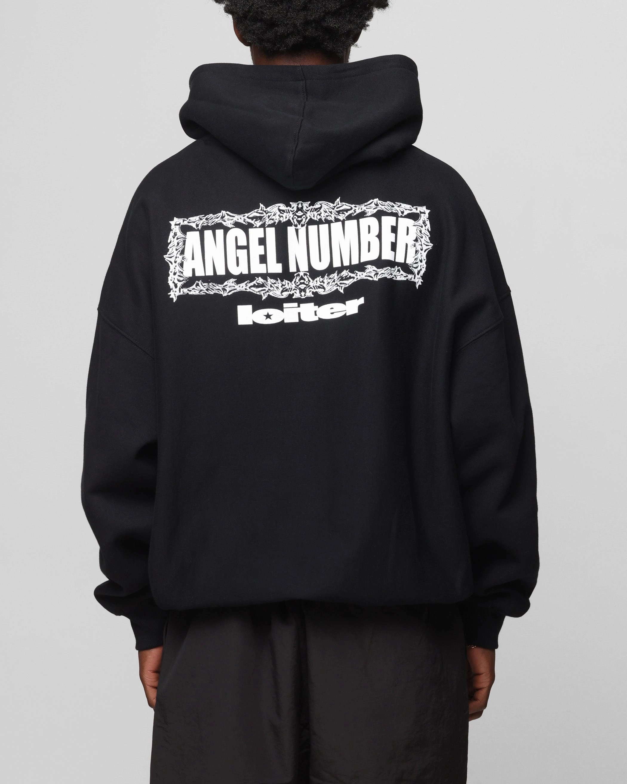 Loiter Angel Number Hoodie Black Antimicrobial Finish BreathableMoistureBarrier