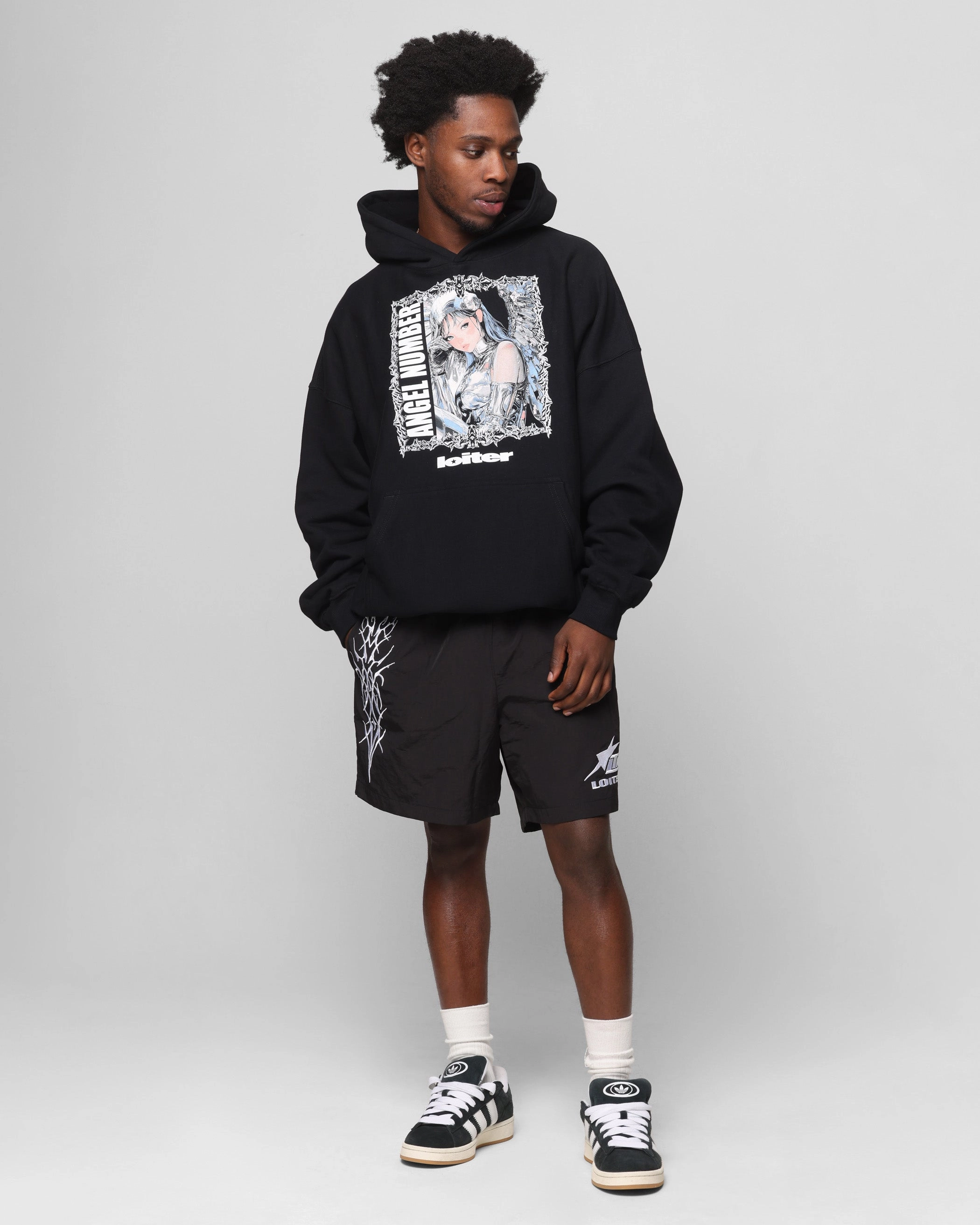 Loiter Angel Number Hoodie Black Summer Wardrobe