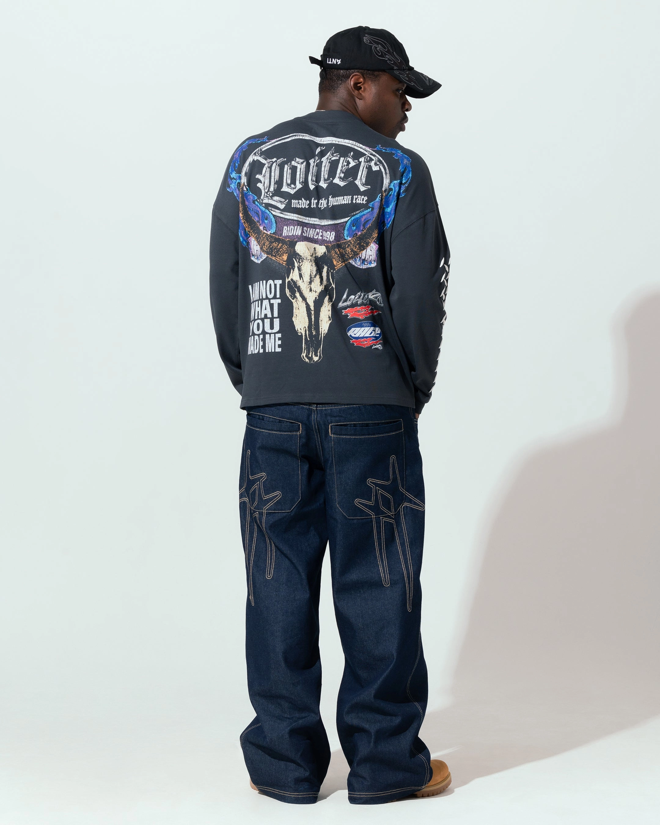 Loiter Repressed Box Long Sleeve T-Shirt Charcoal Convertible Design HighStretchElastic