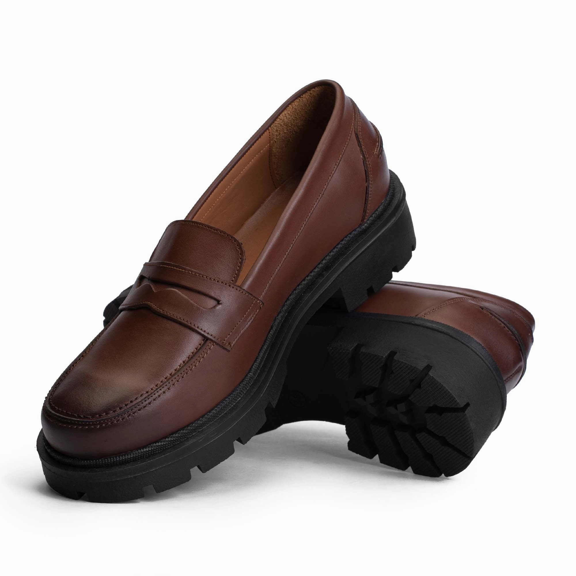 Brio Modern Platform Loafers-BROWN Comfort Path