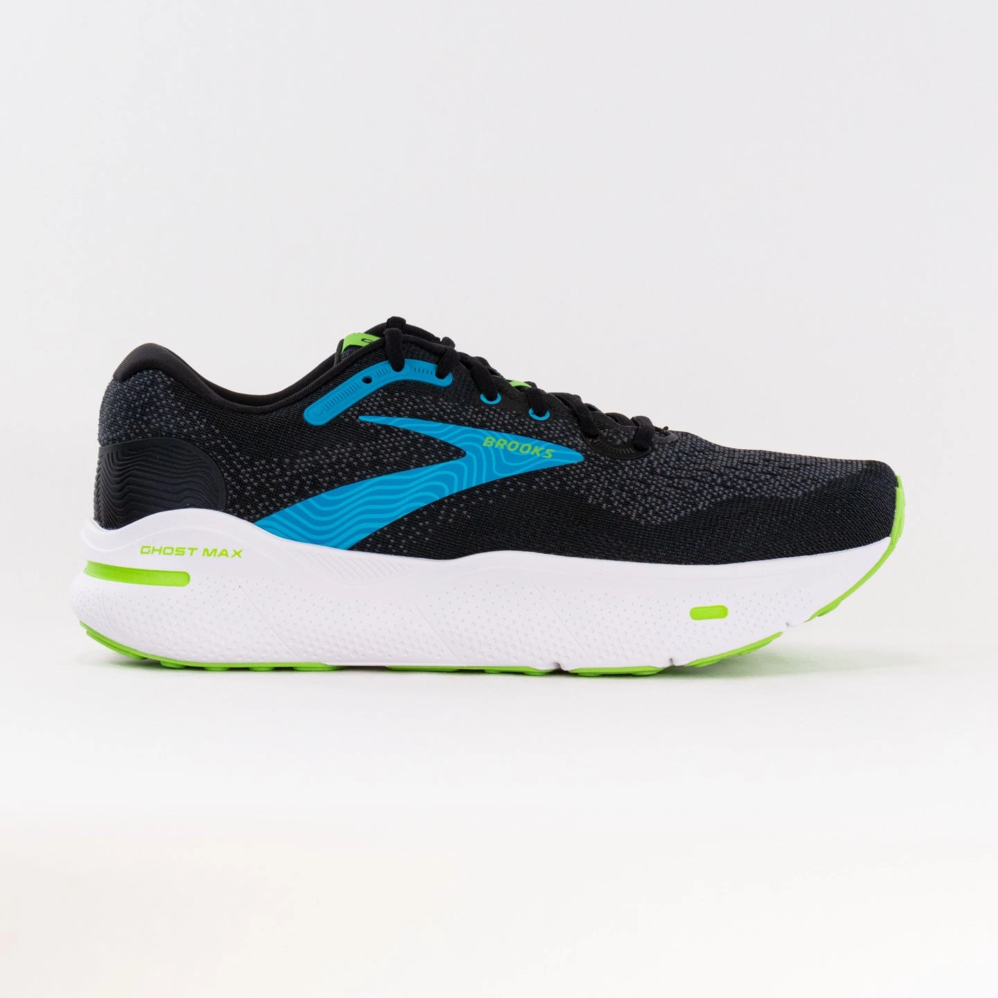 Hot weather run Brooks Ghost Max (Men's) - Black/Atomic Blue/Jasmine