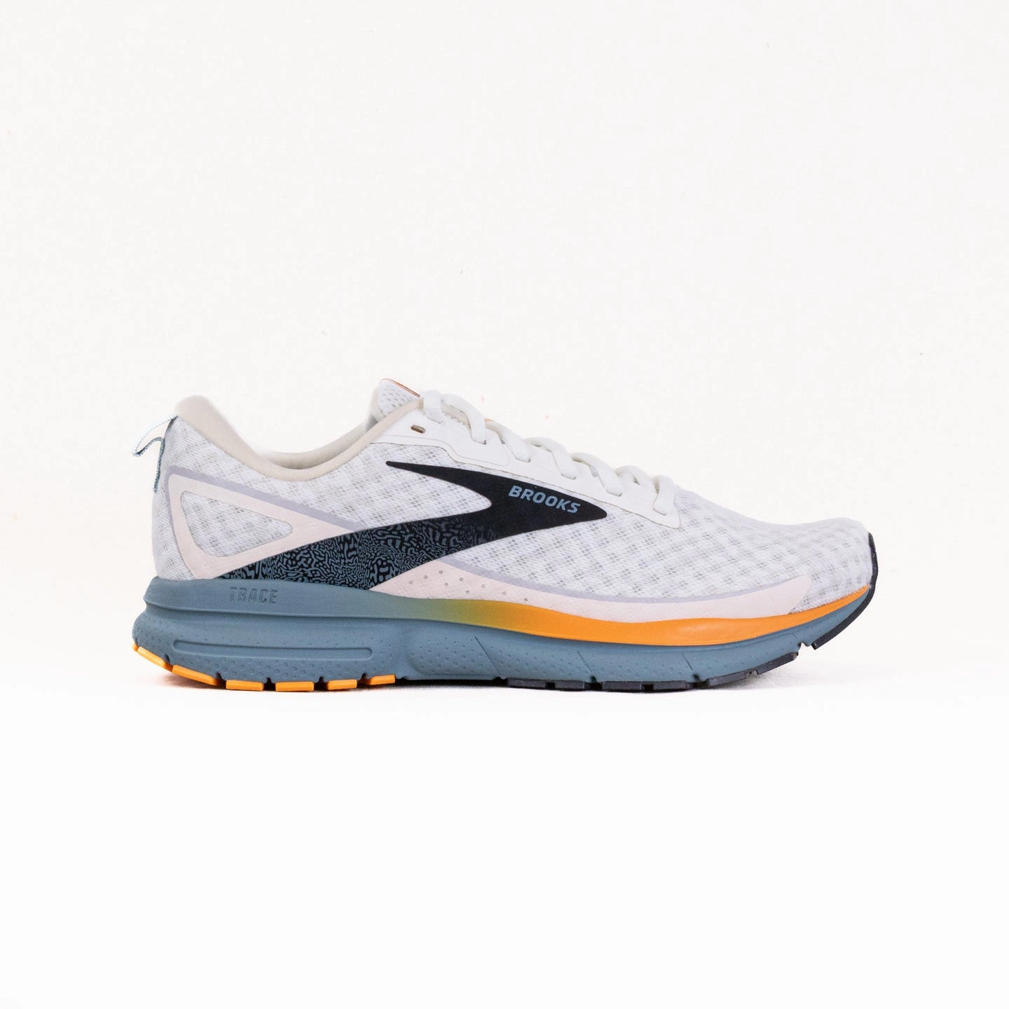 shock - absorbing footwear supportive upper shoes Brooks Trace 3 (Men's) - White/Orange/Goblin Blue