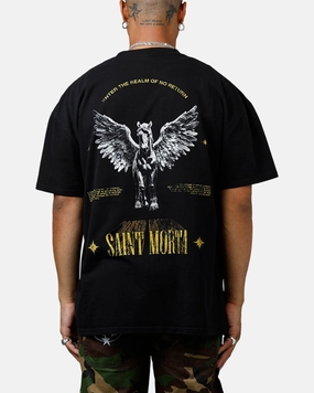 Saint Morta Realm Of Return Boxy T-Shirt Black FrictionReducing Rolled Hem Finish