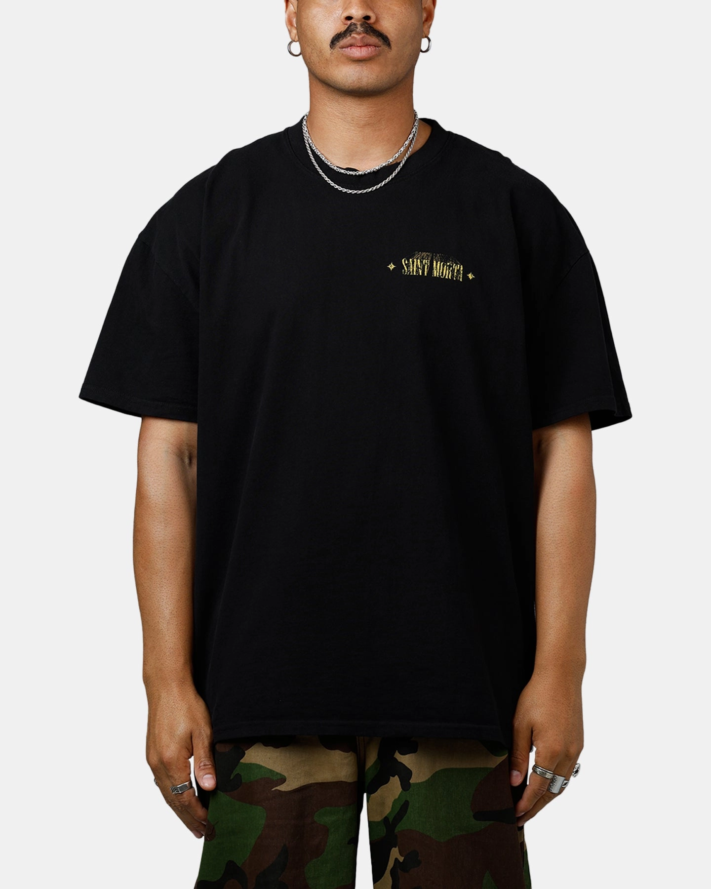 Layered Neckline Details Saint Morta Realm Of Return Boxy T-Shirt Black