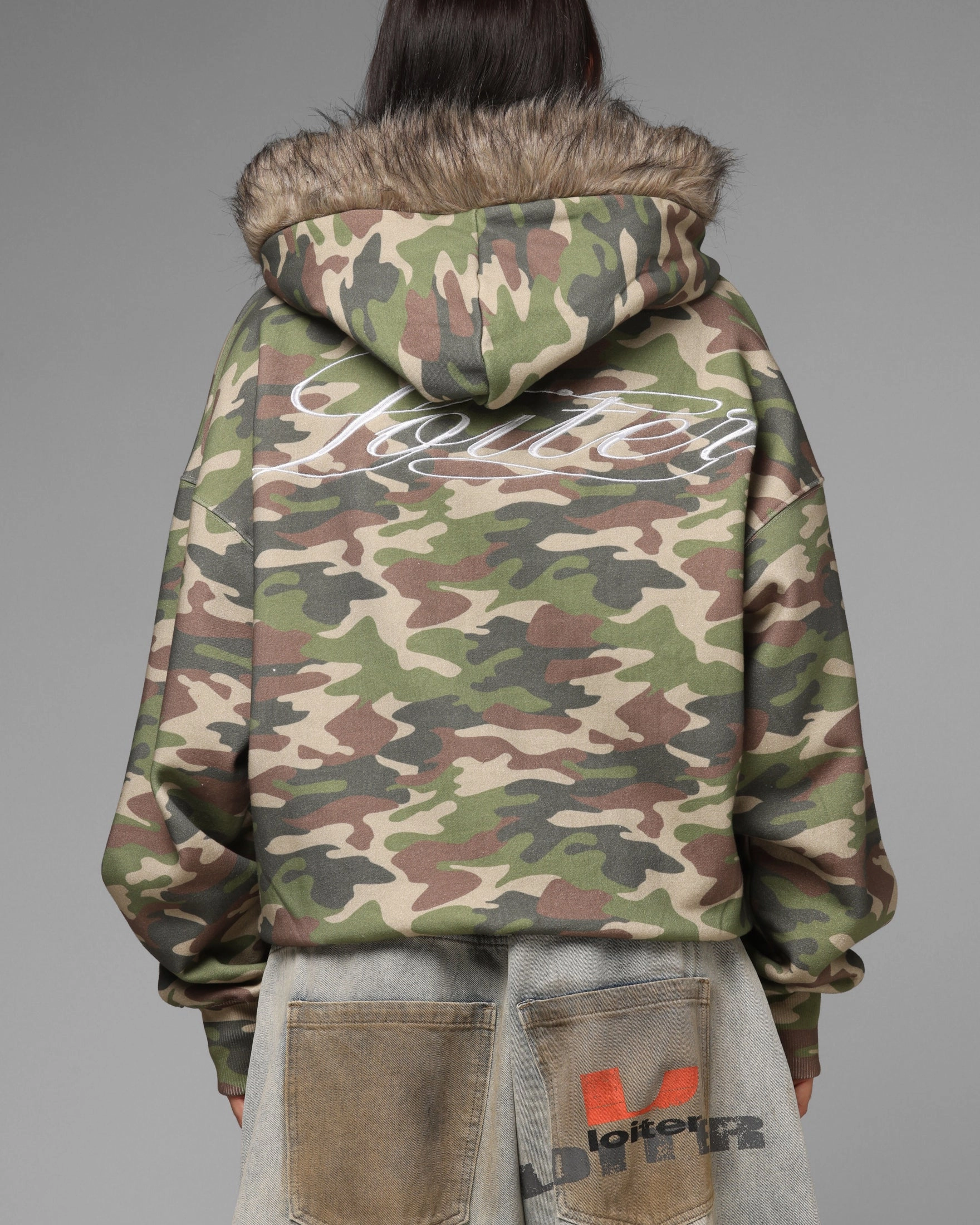Loiter Purity Zip Hoodie Camo CompressionFit Reinforced Neckline Detail