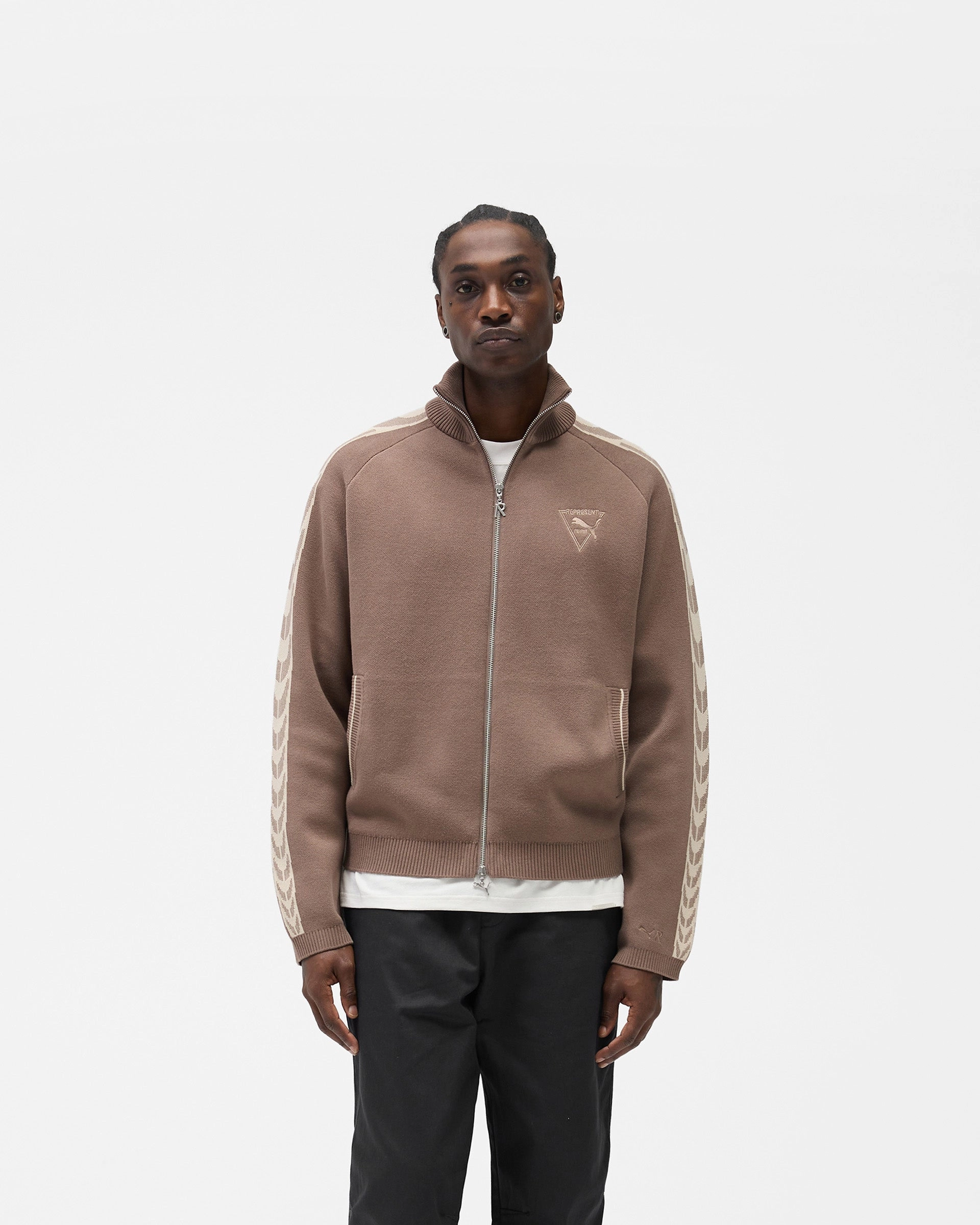 Smooth Flat Collar Reflective Bands Represent X Puma T7 Knit Jacket - Pine Bark