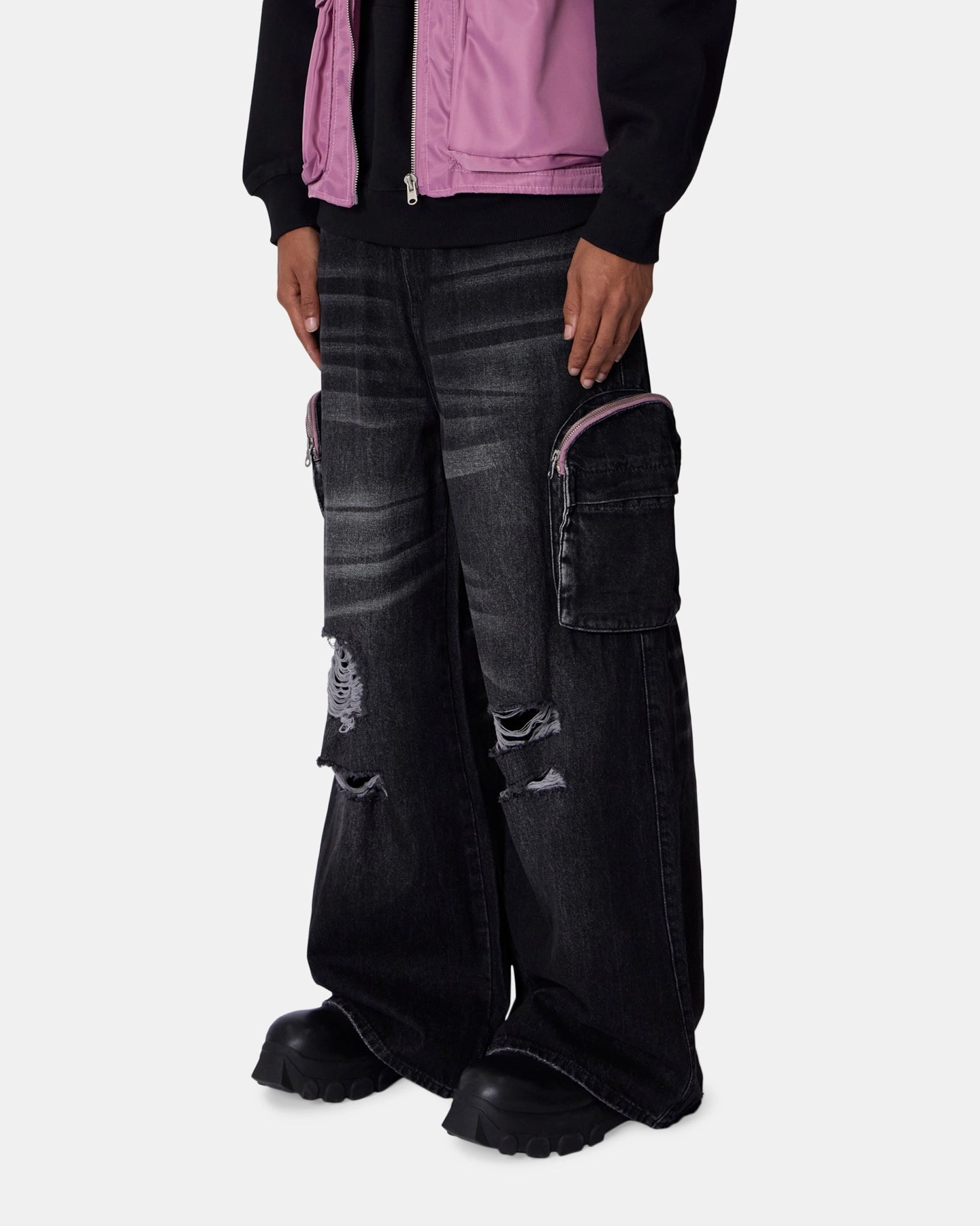 HiddenPockets All-day Comfort MNML C23 Rave Double Cargo Denim Pants Washed Black