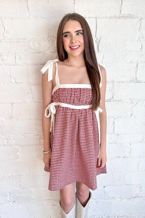 Compact Fit Burgundy Tweed Babydoll Dress