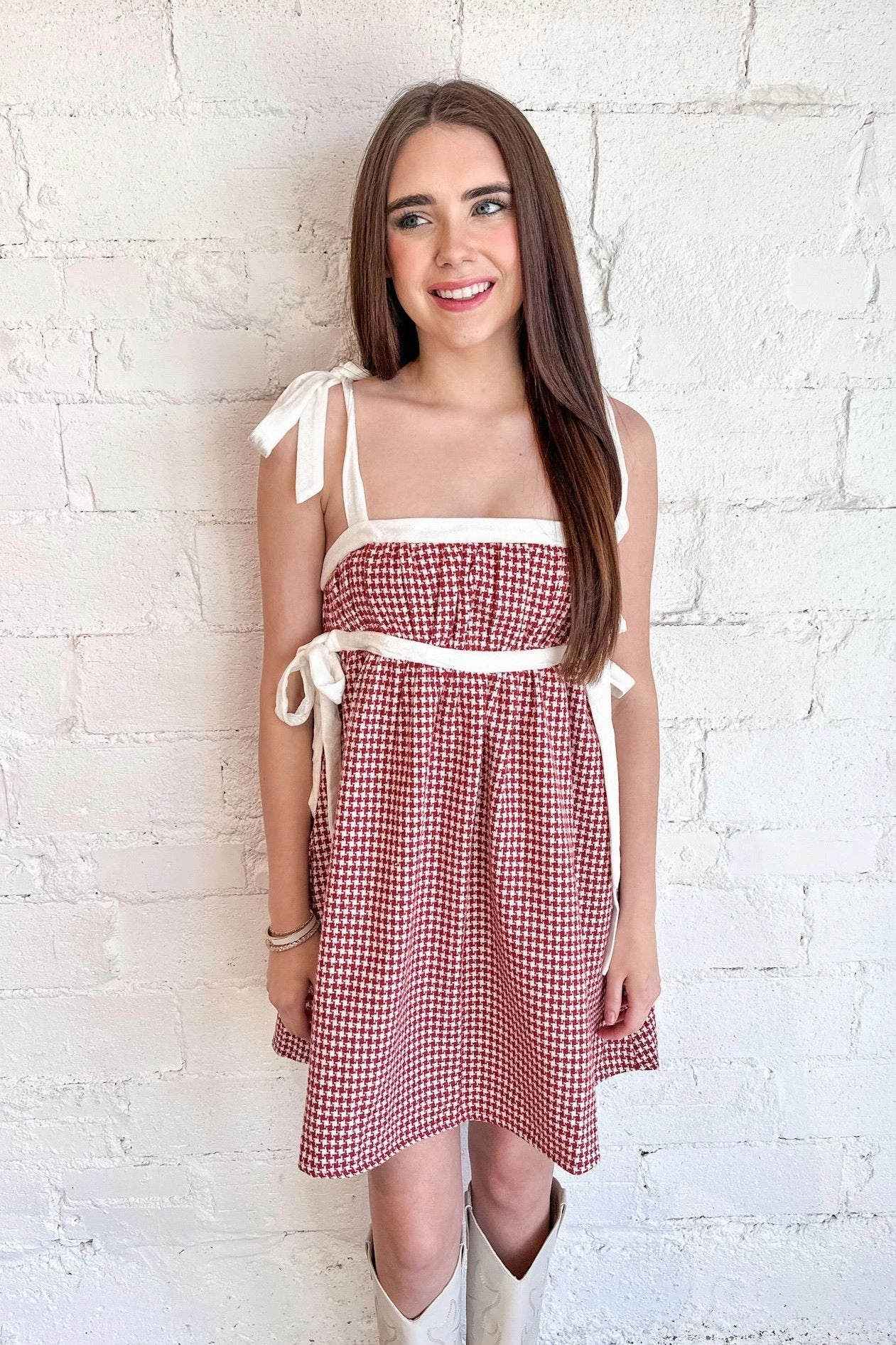 Burgundy Tweed Babydoll Dress Casual Tones