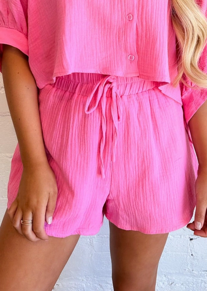 Weekend Outfit Sporty Comfort By The Pool Gauze Shorts