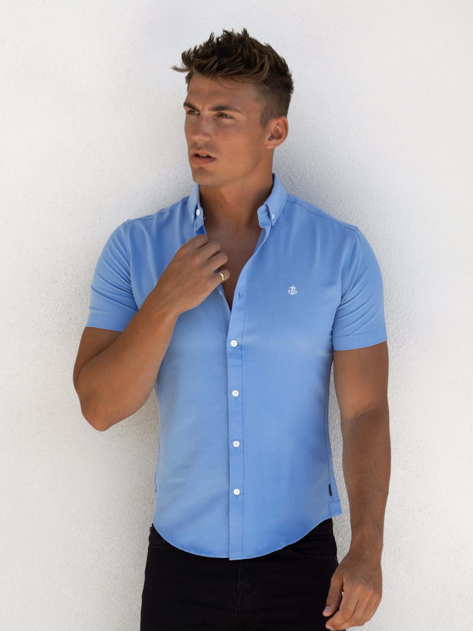 Canberra Short Sleeve Shirt - Light Blue Coffee Run