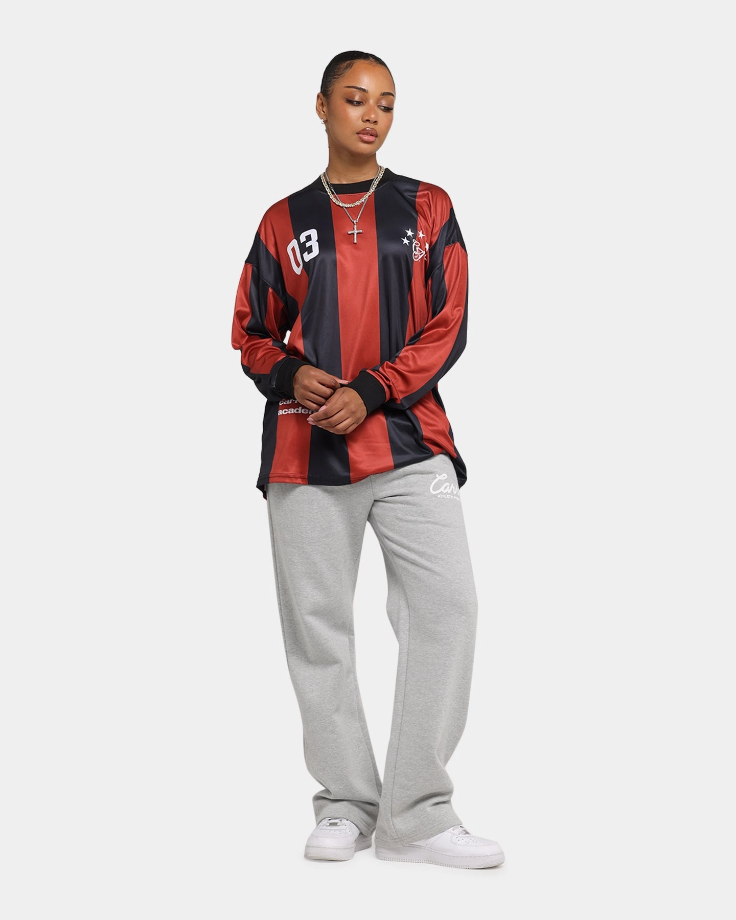 VentilatedBackPanel Contrast Stitch Accent Carre Academy Oversized Long Sleeve T-Shirt Red/Black