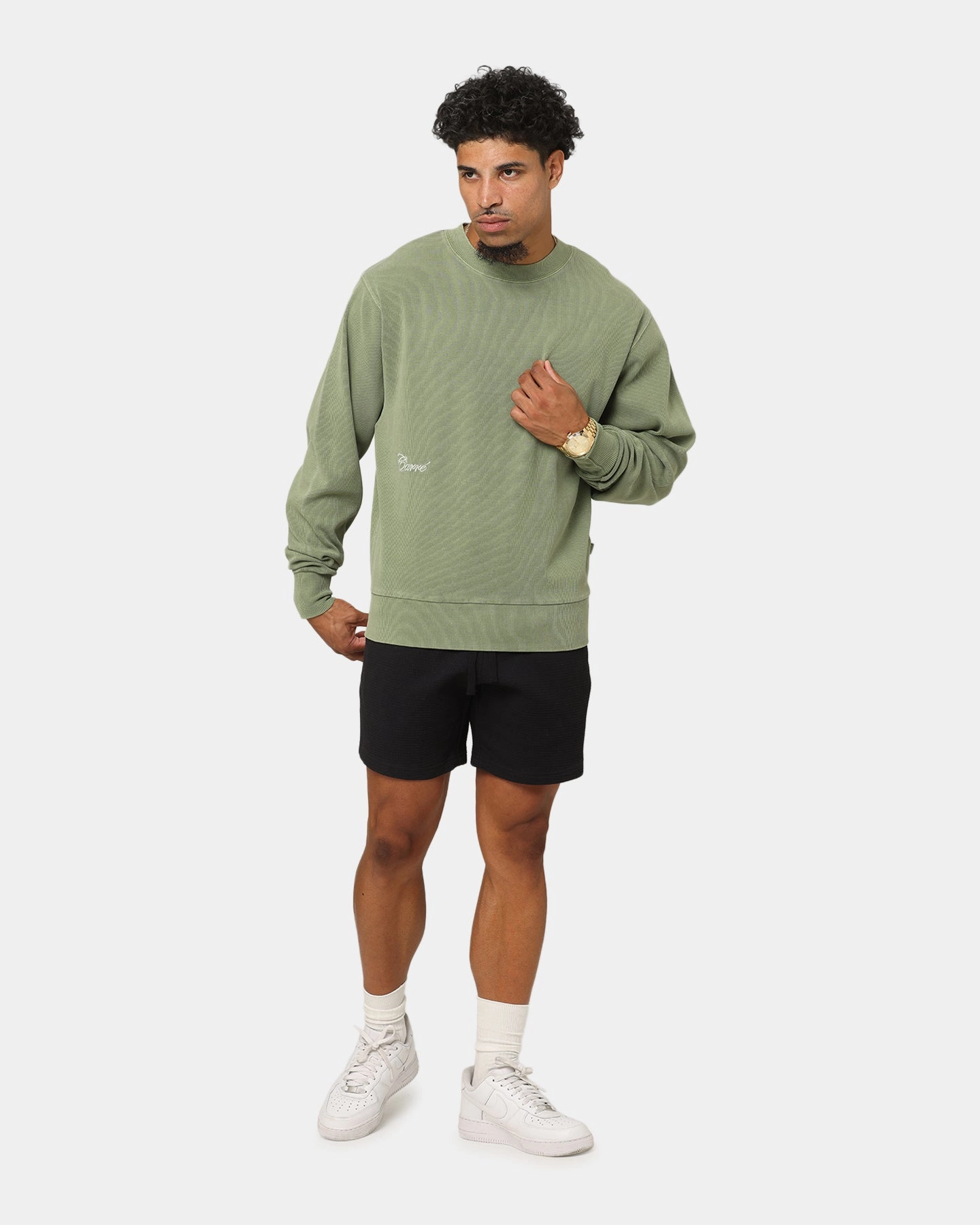 Moisture Wicking Material Carre Avenue Ribbed Crewneck Olive