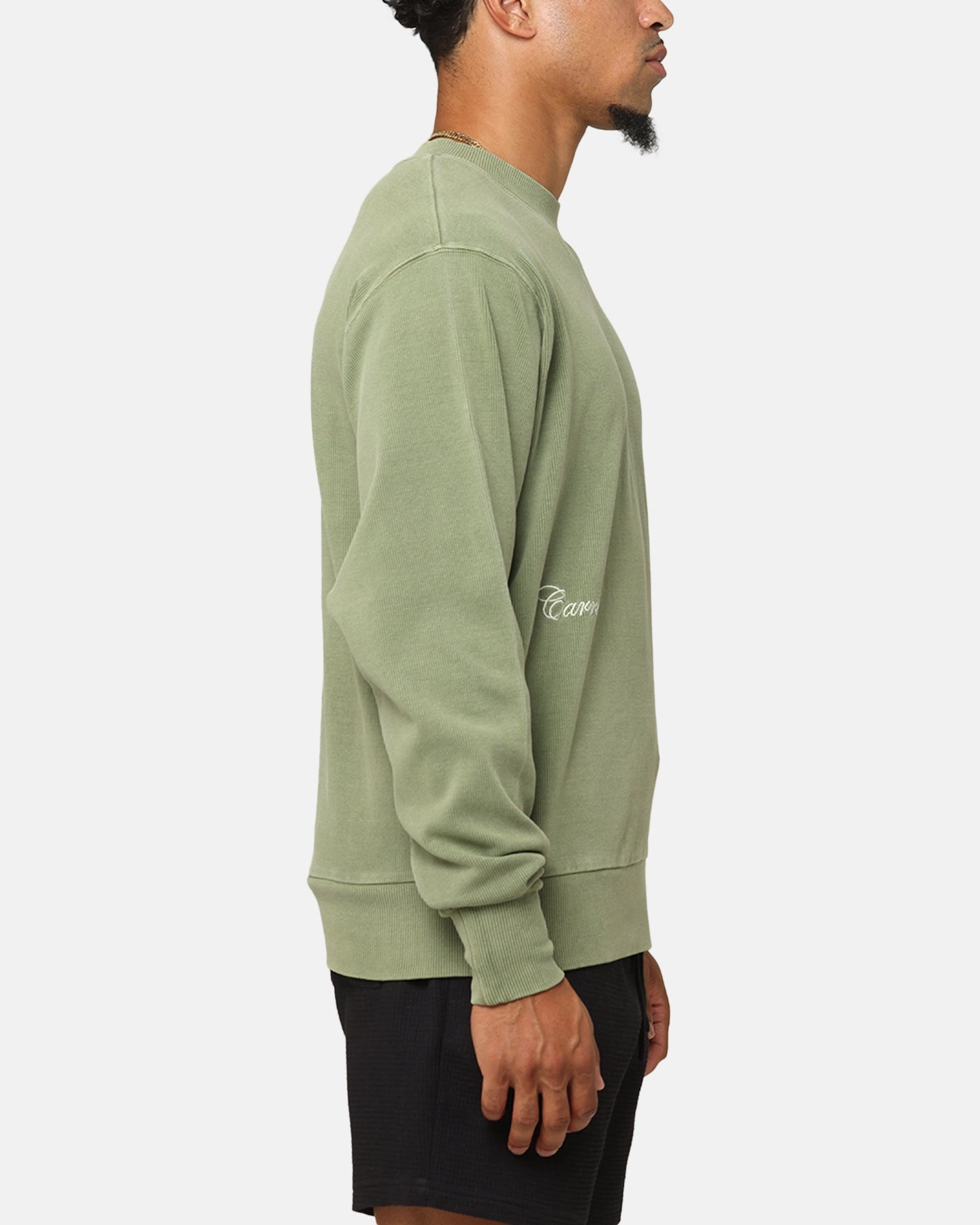 Carre Avenue Ribbed Crewneck Olive YarnDyedQuality Bound Seam Edges