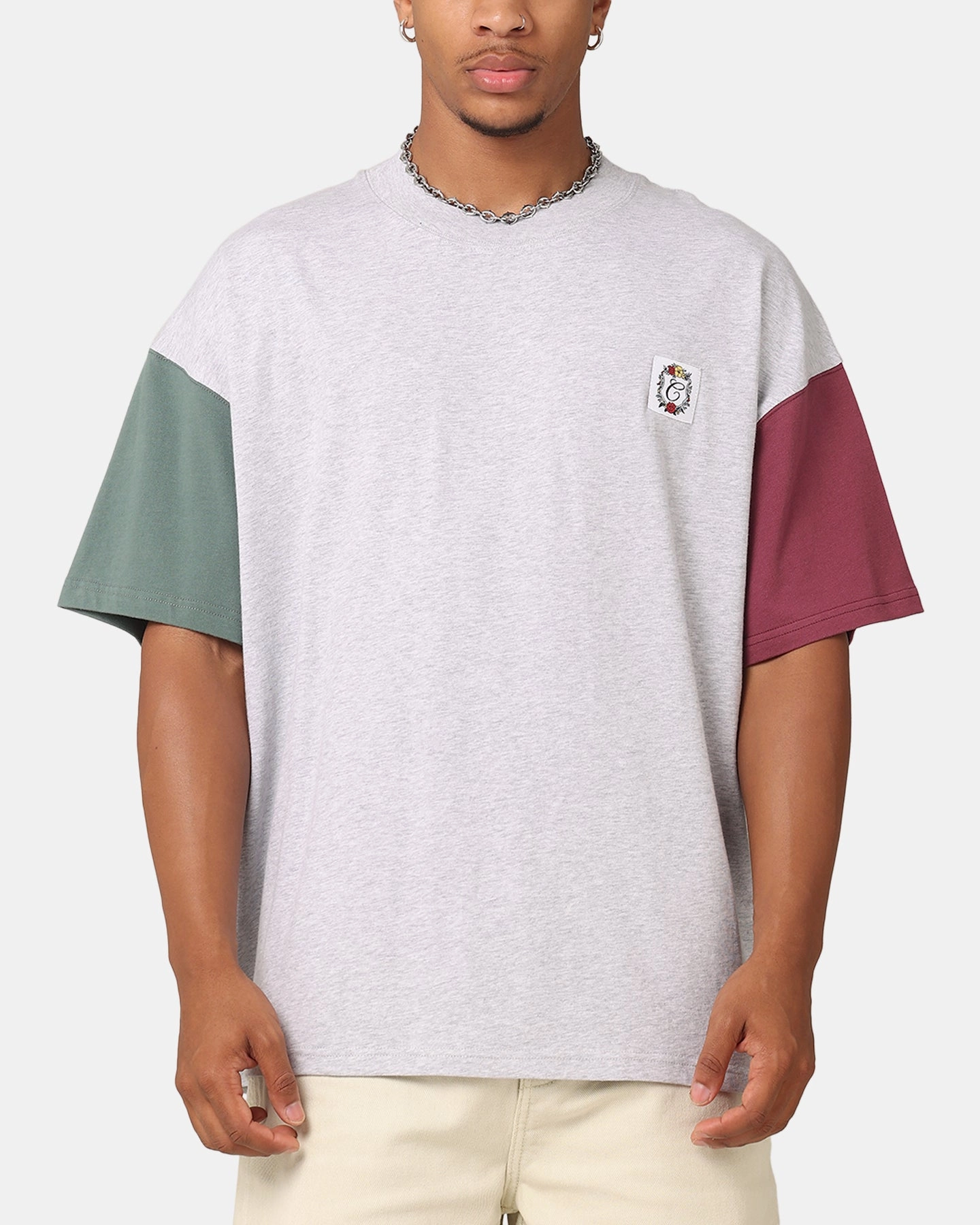 Bamboo Fiber Fabric Carre Block Oversized T-Shirt Multi