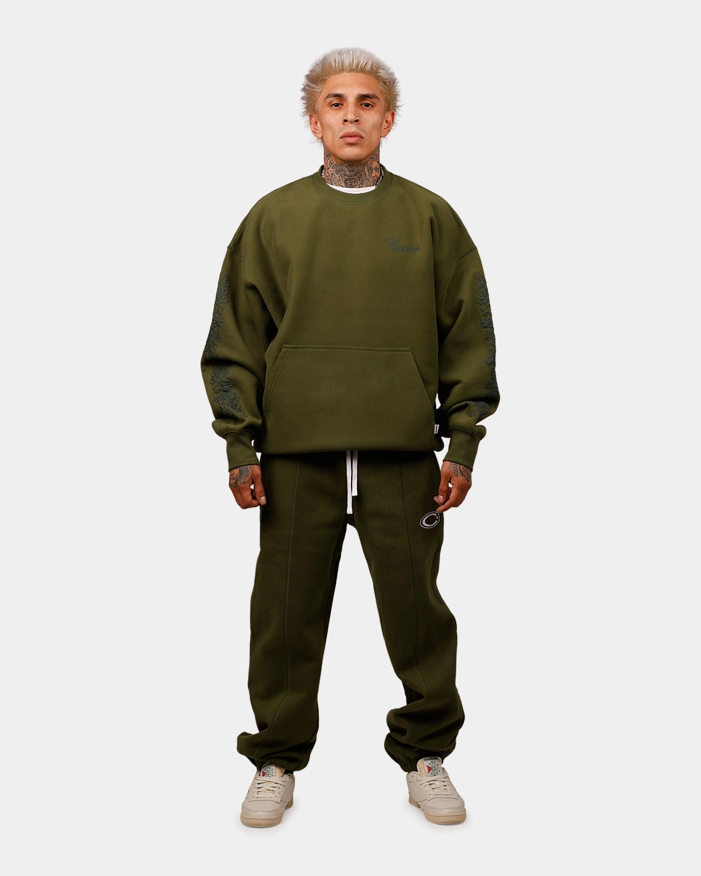 MultiPocket Carre Botanical Oversized Crewneck Forest Green