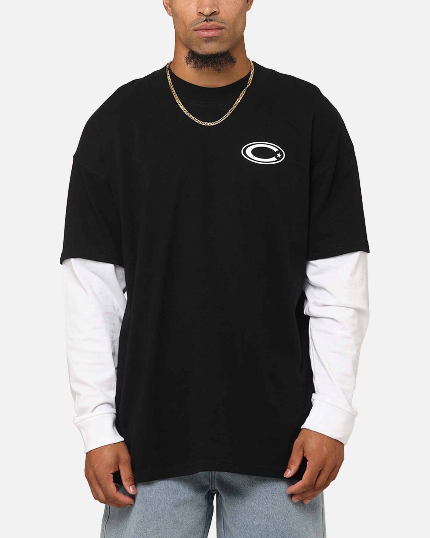 Flexible Knit Blend QuickPackFoldableDesign Carre C-Star Long Sleeve T-Shirt Black/White