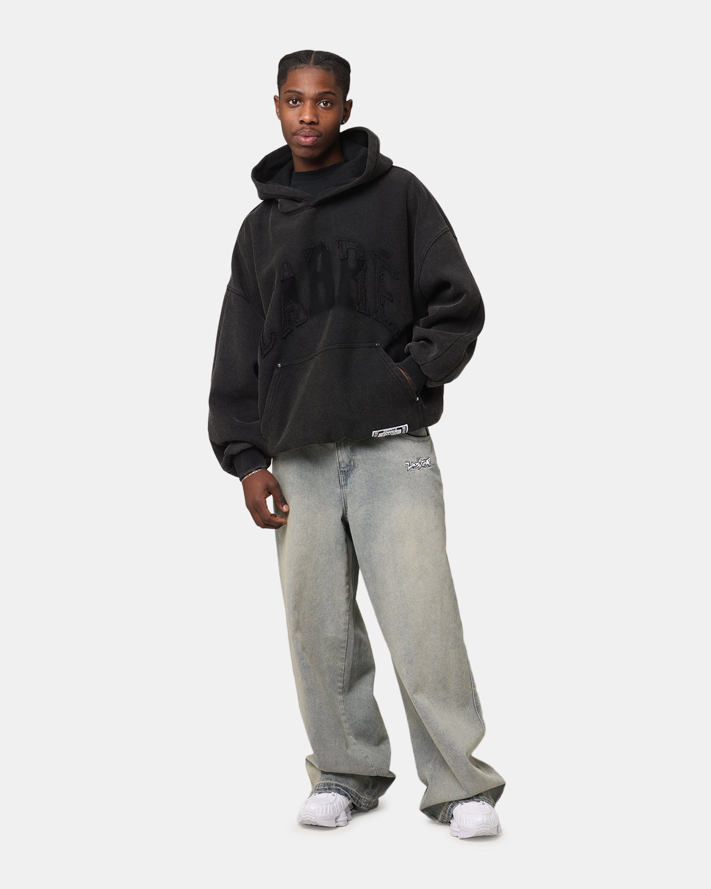 Fleece Pullover CrossBackDesign Carre Con-Star Hoodie Washed Black