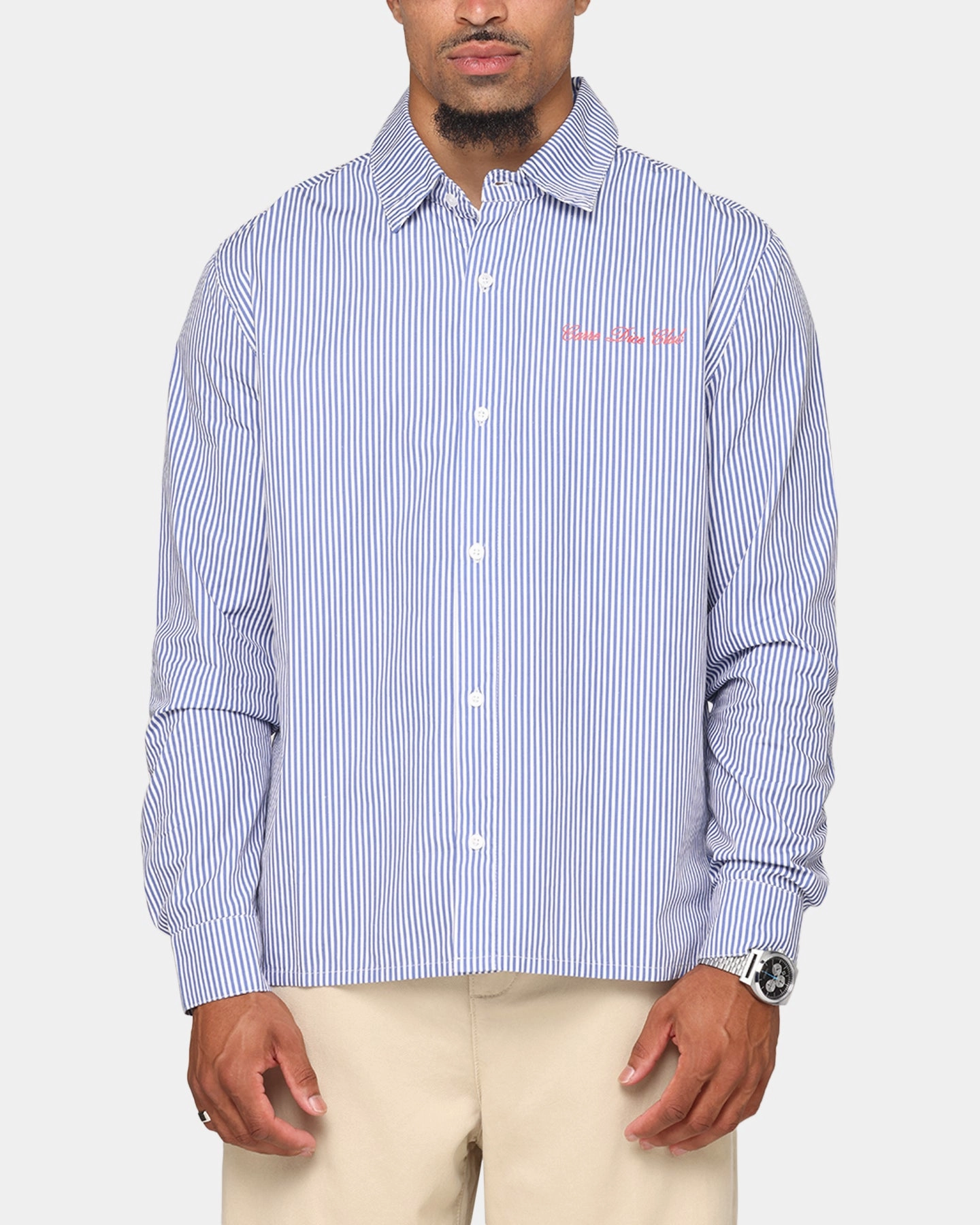 NonIrritating Carre Dice Club Long Sleeve Button Up Shirt Pinstripe