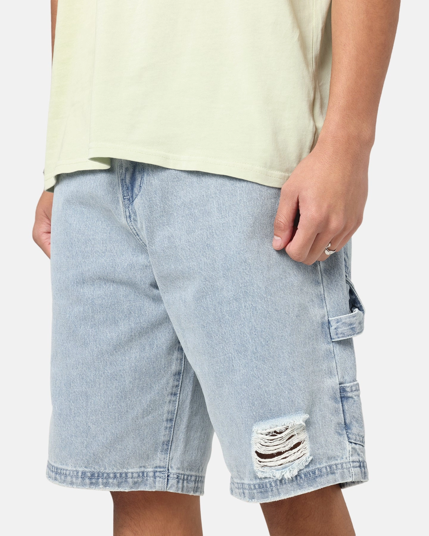 Carre Distressed Carpenter Jorts Light Blue Wash Casual Stretch Wear Stretchable Wear