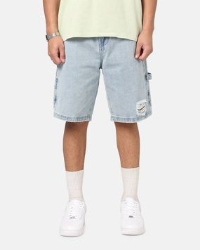 Stretch Flex Carre Distressed Carpenter Jorts Light Blue Wash
