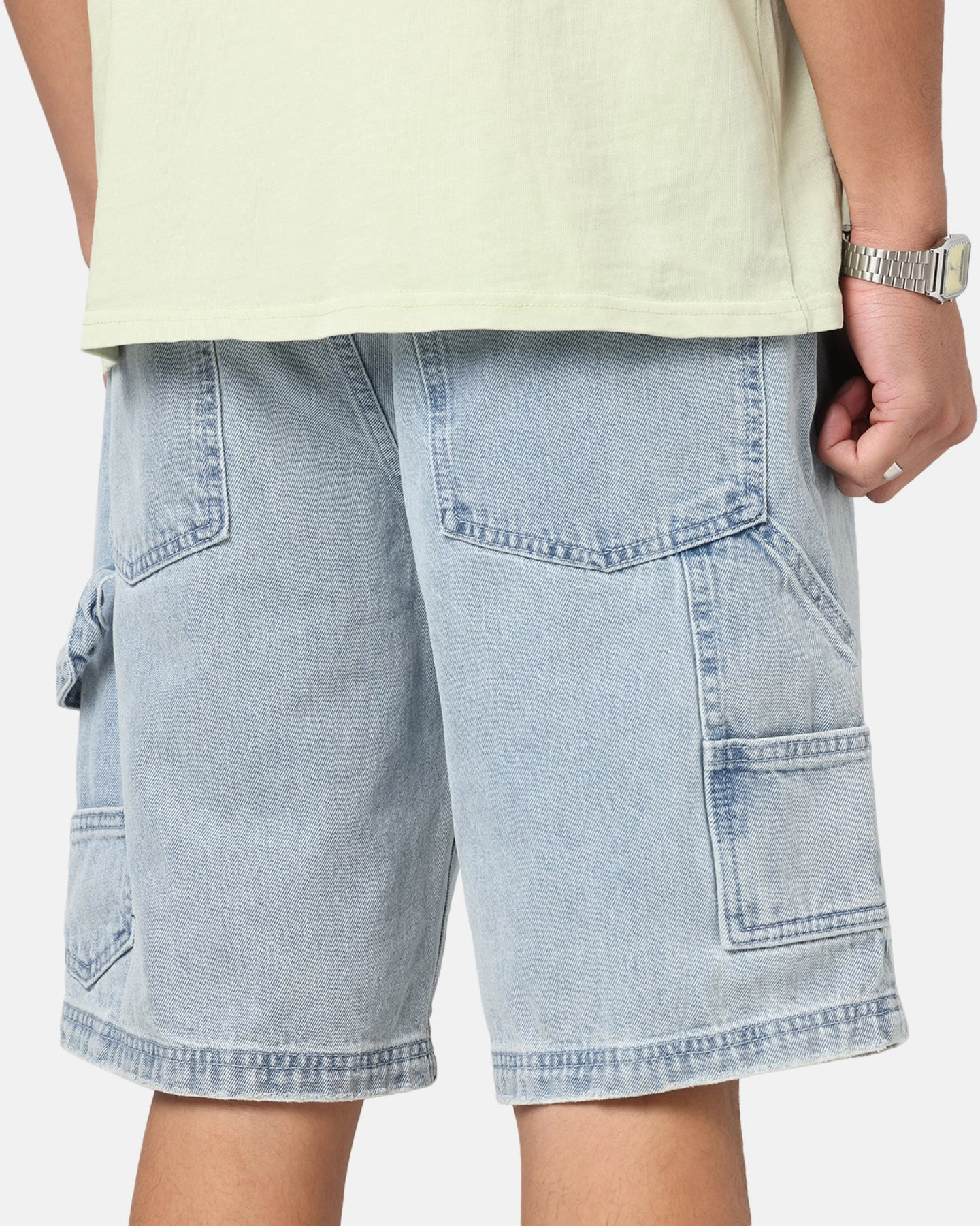 Seasonless wear Abrasion Resistant Material Carre Distressed Carpenter Jorts Light Blue Wash