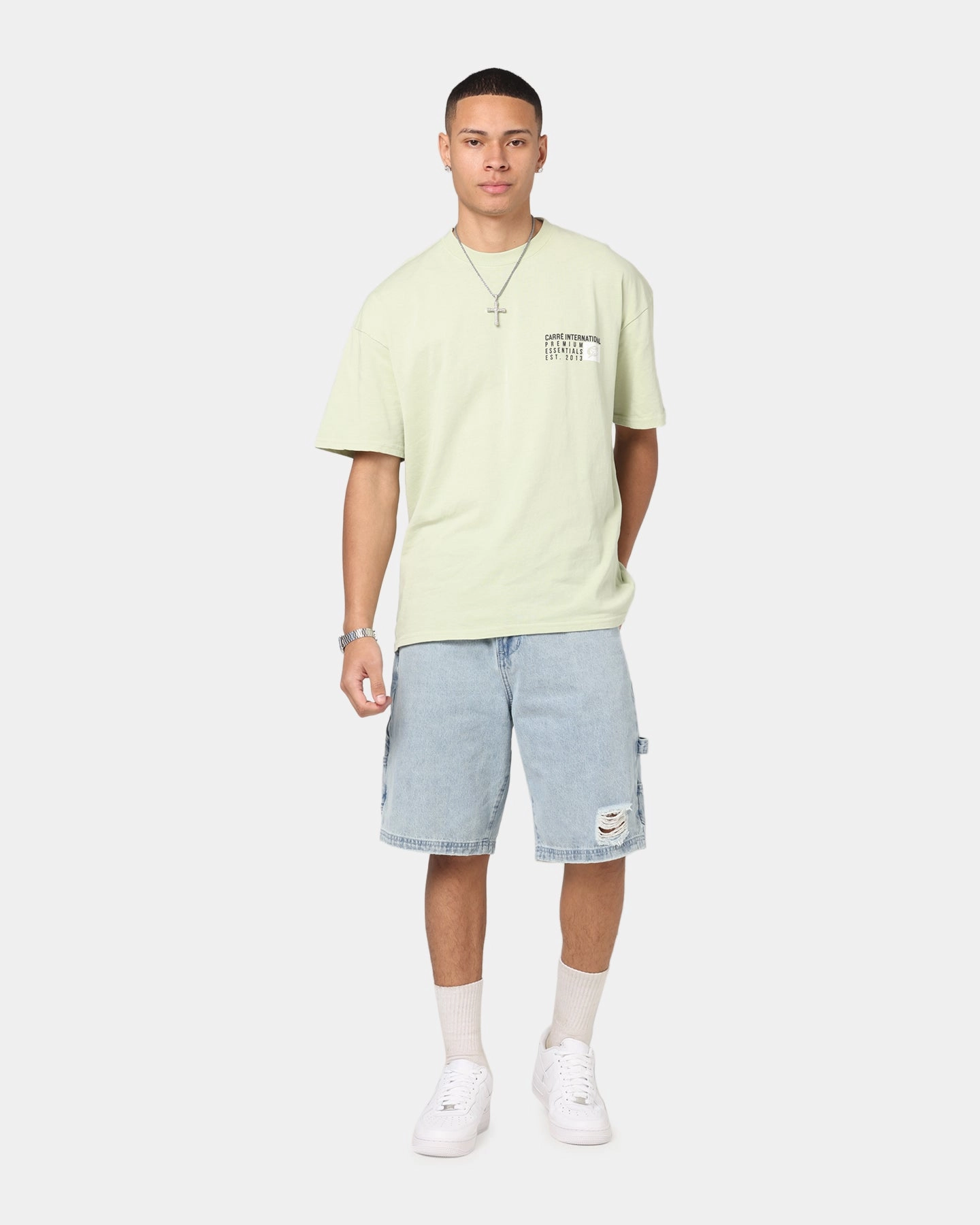 Carre Distressed Carpenter Jorts Light Blue Wash clean design