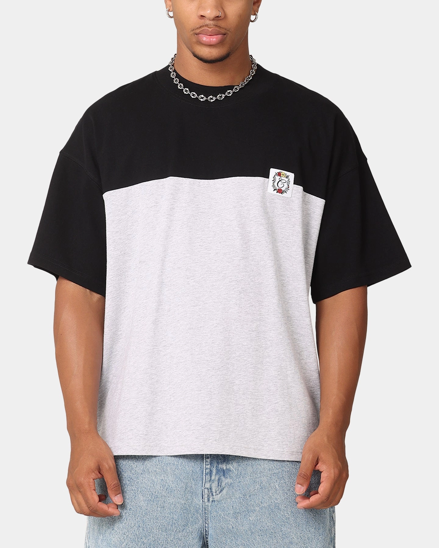 Carre Floral Oversized T-Shirt Black/Grey Marl Minimalist Styling HeatSealed Seams