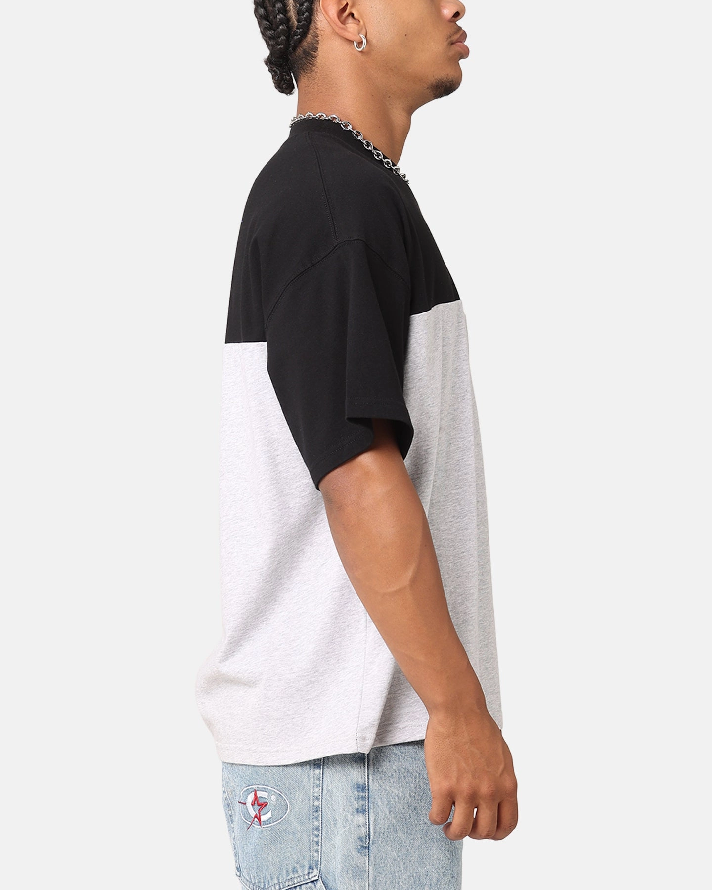 Two Tone Weave Carre Floral Oversized T-Shirt Black/Grey Marl