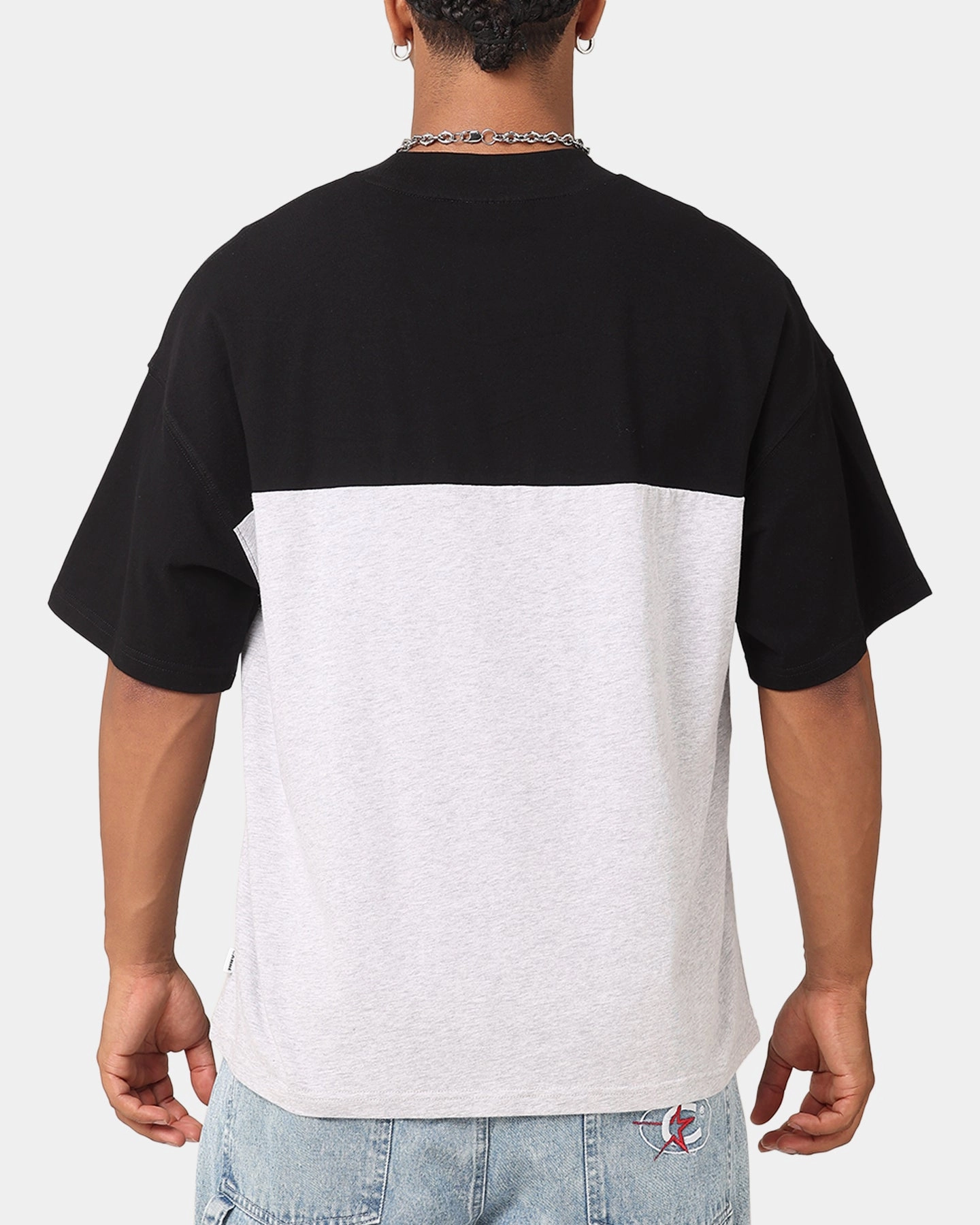 Modular Pocket Layout Carre Floral Oversized T-Shirt Black/Grey Marl