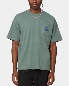 RelaxedFit Soft Texture Carre Floral Pocket Oversized T-Shirt Forest Green