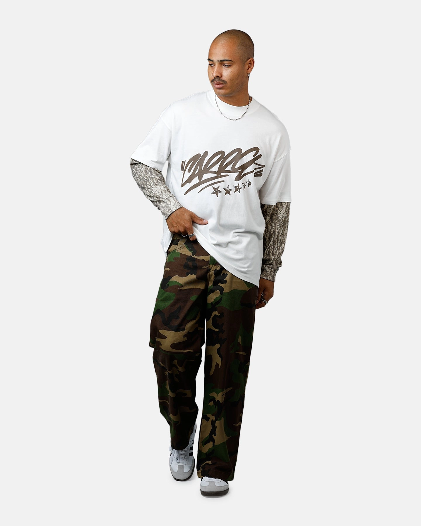 Carre Graffiti Layered Long Sleeve T-Shirt Off White WrinkleFree Weave