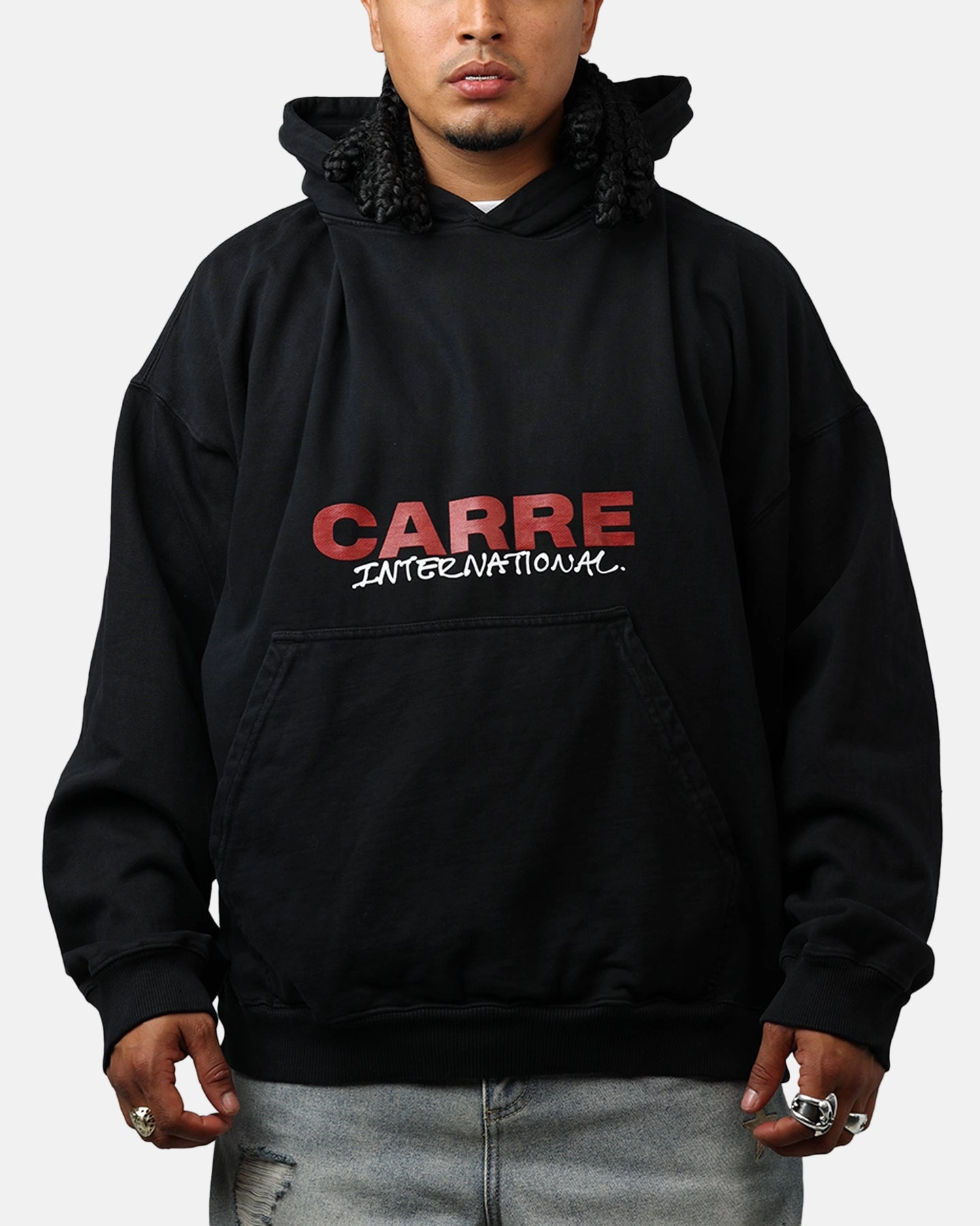 TaglessCollars StretchKnit Carre Handdrawn Hoodie Black