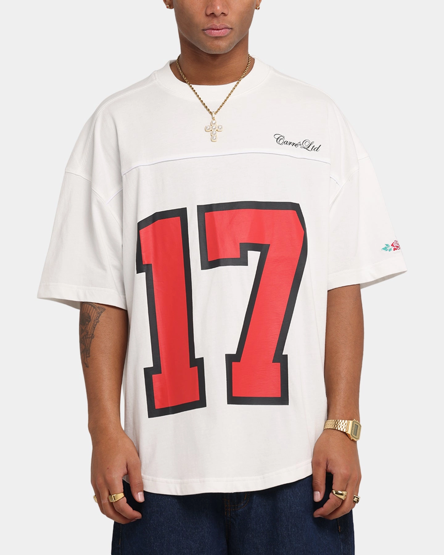 Reflective Logo Detail Soft Texture Carre Hitta Grid Iron T-Shirt Off White/Red