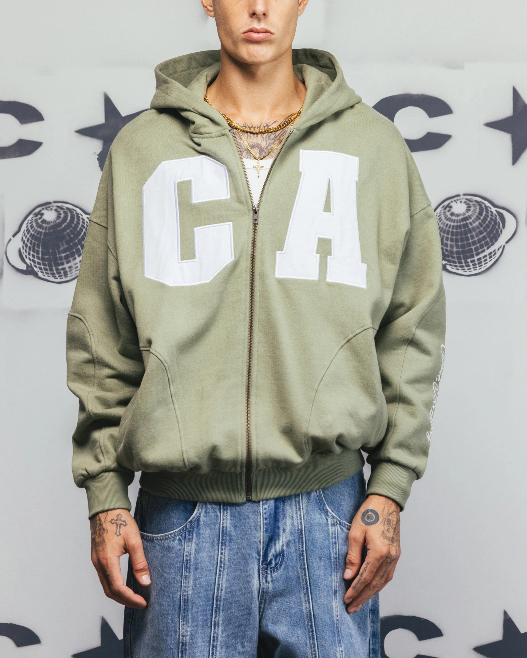 Carre Legacy Panelled Zip Hoodie Green Friction Reducing Finish