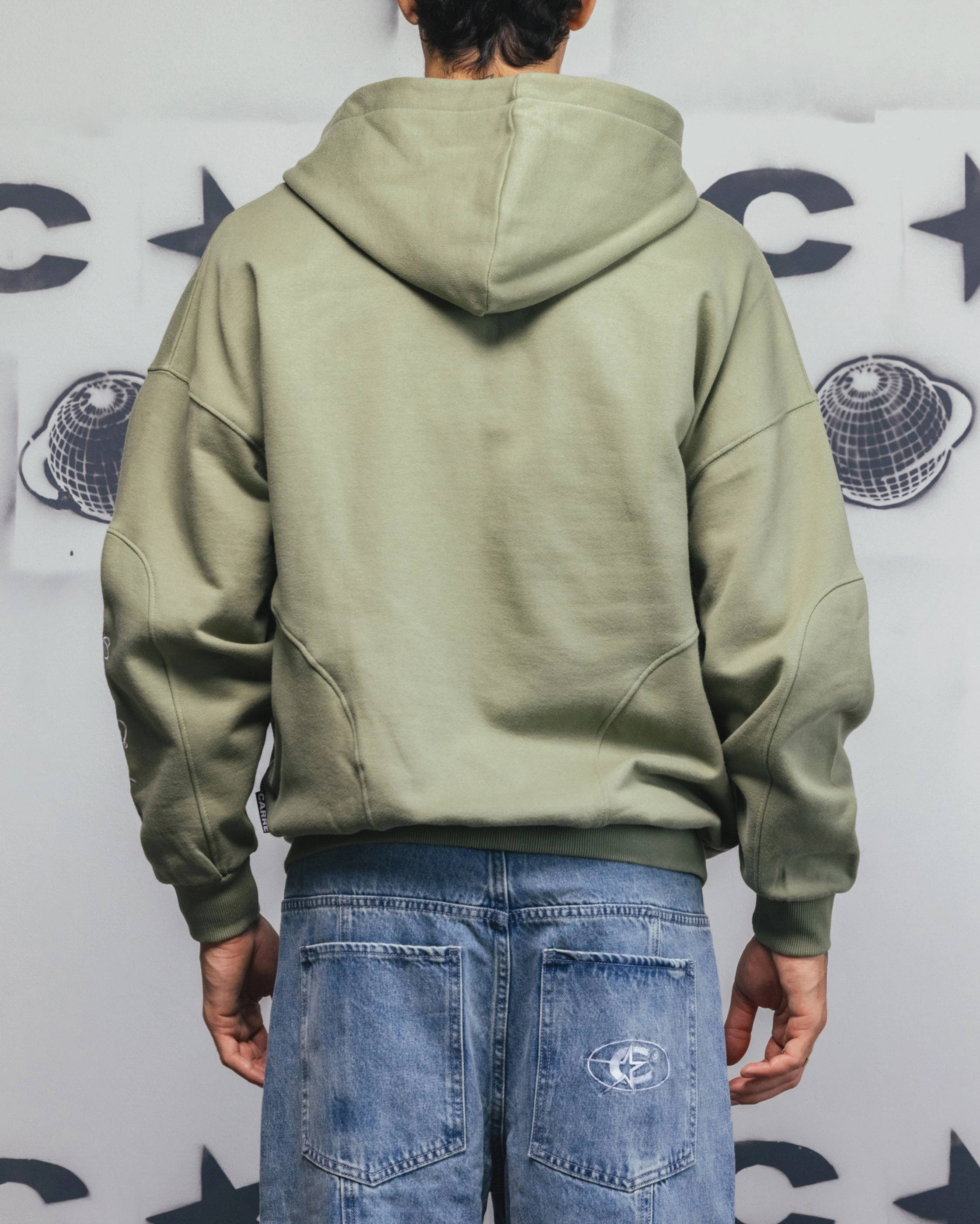 Layered Panel Construction Carre Legacy Panelled Zip Hoodie Green