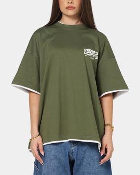 Fashionable Fit Carre Motion Layered T-Shirt Green/White