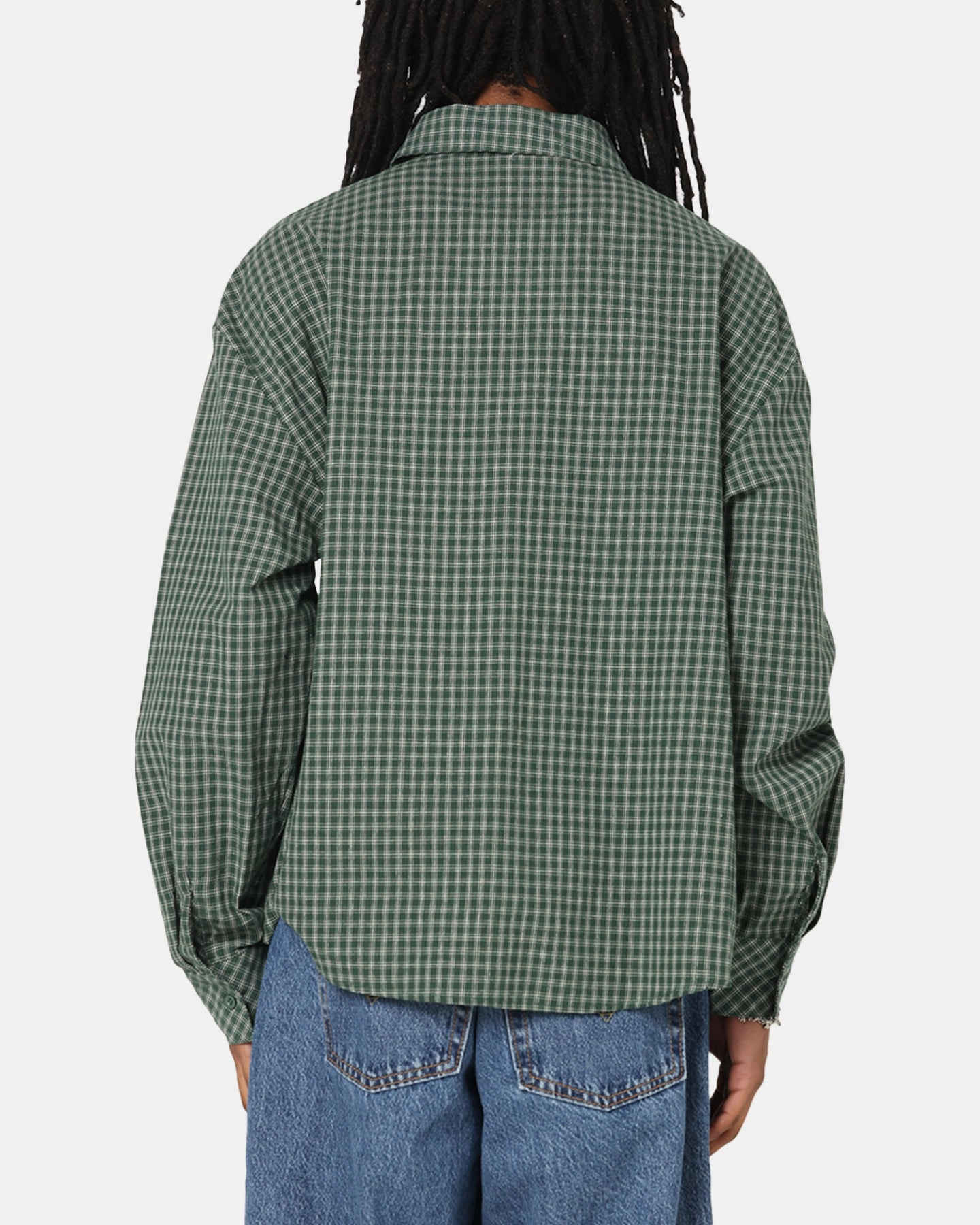 Carre Motion Long Sleeve Button Up Shirt Green Check ContrastStitching Slim Fit Shirt